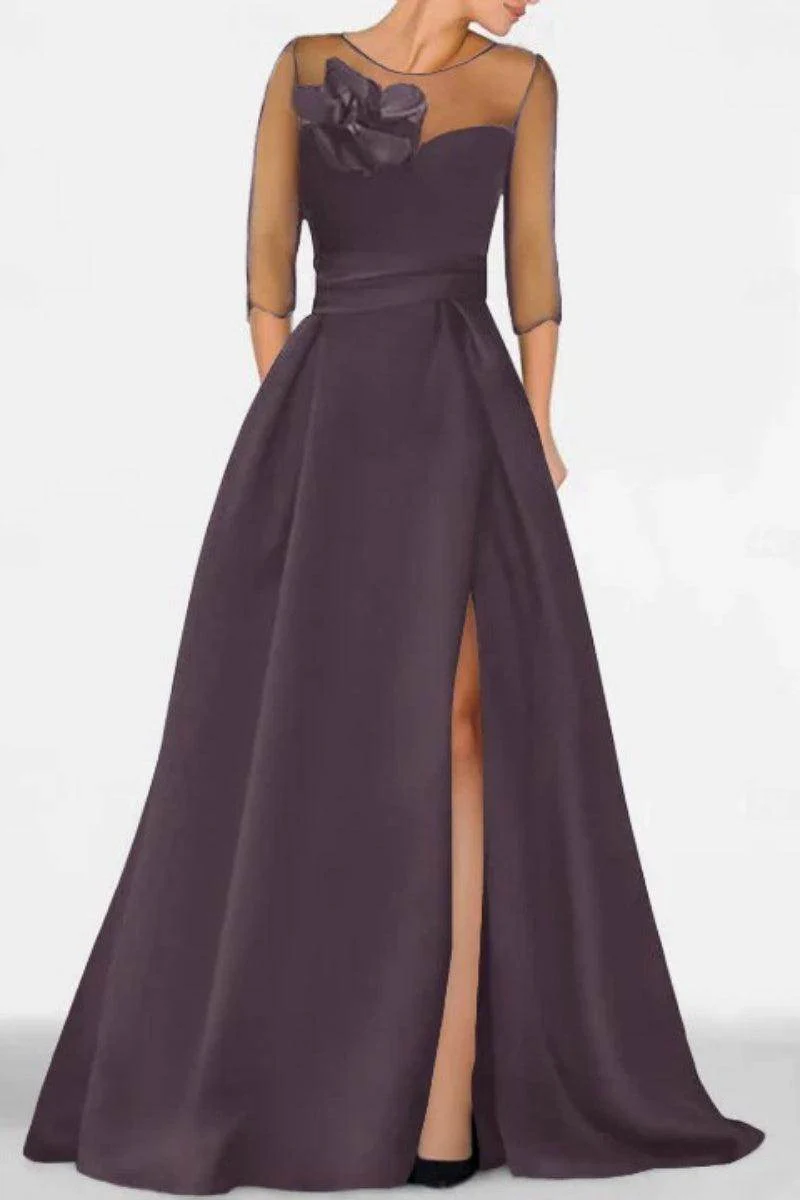 A Line Sweetheart 3/4 Sleeves High Split Mother Dresses CM0338