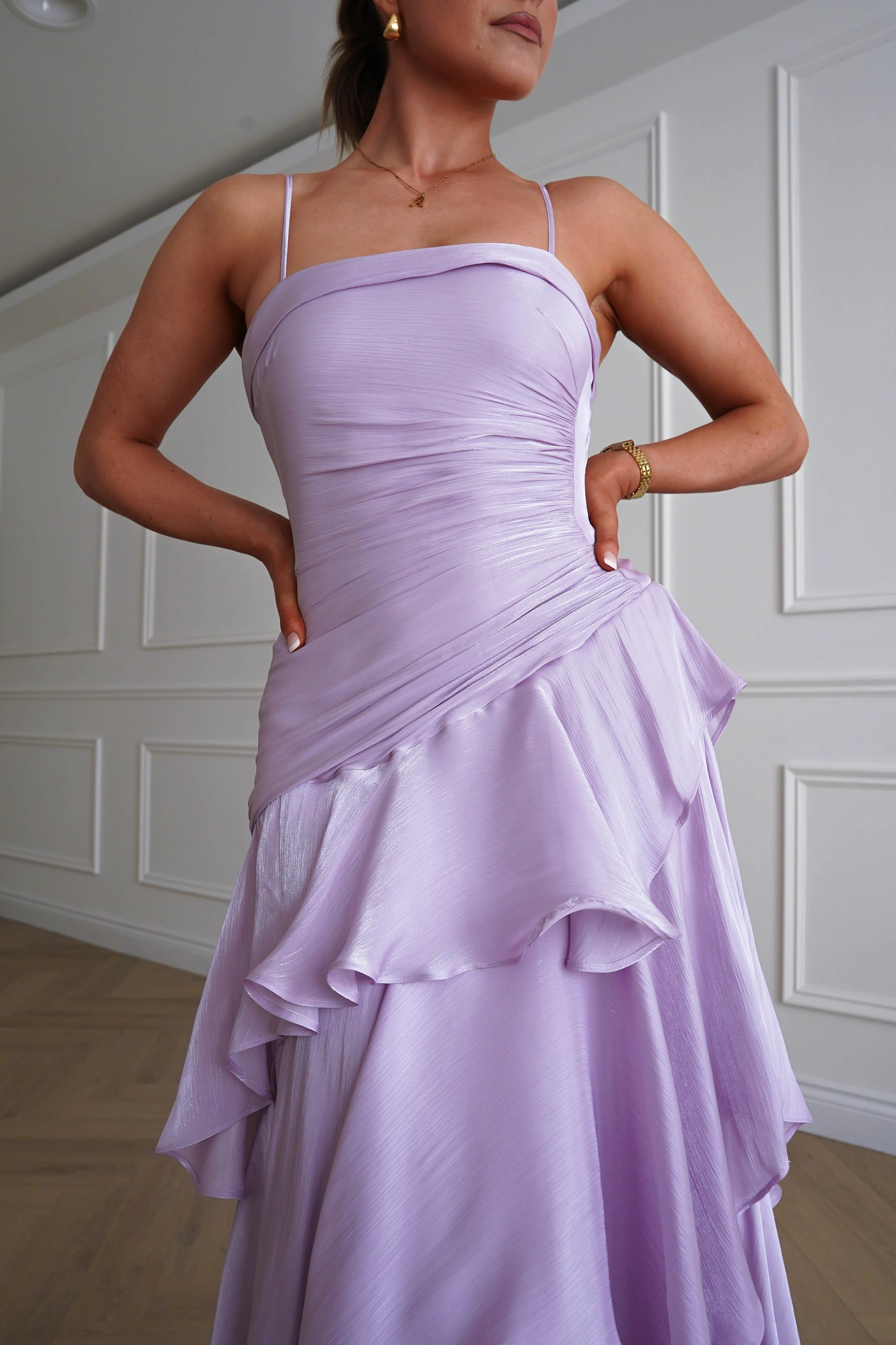Renee Luminescent Ruffle Maxi Dress | Lilac