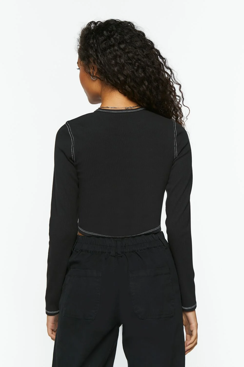 Bustier-Stitched Long-Sleeve Top