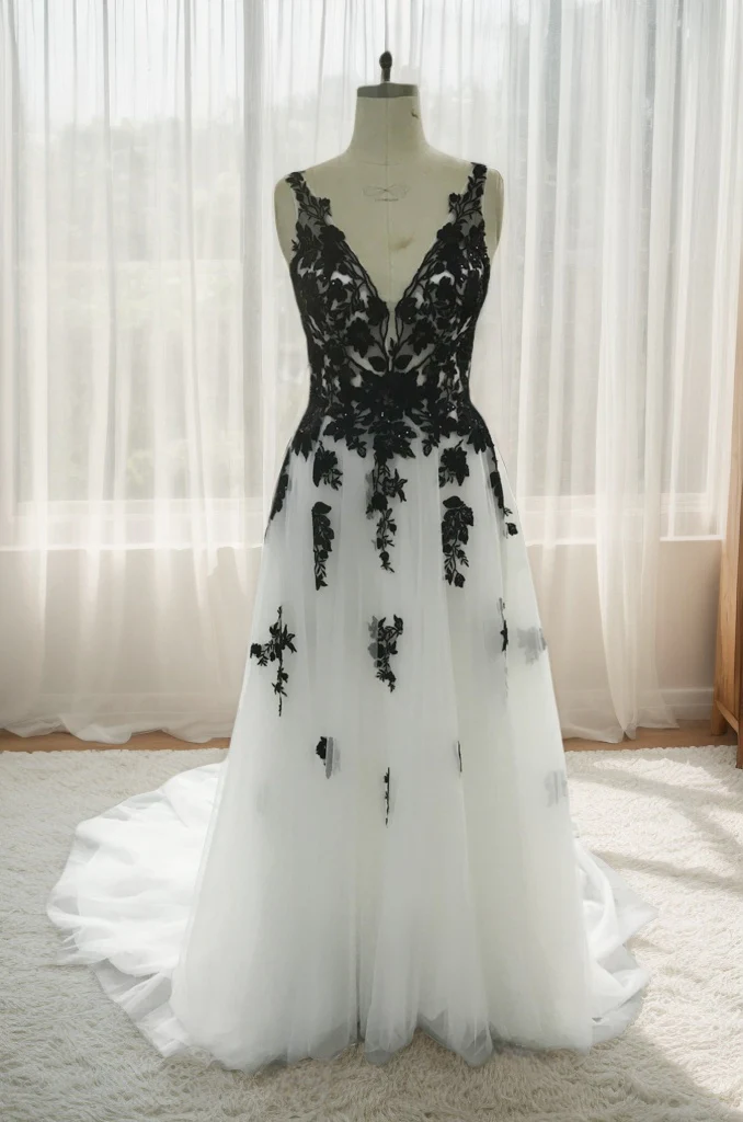 A-Line Chapel Train Lace Tulle Wedding Dress CW2806