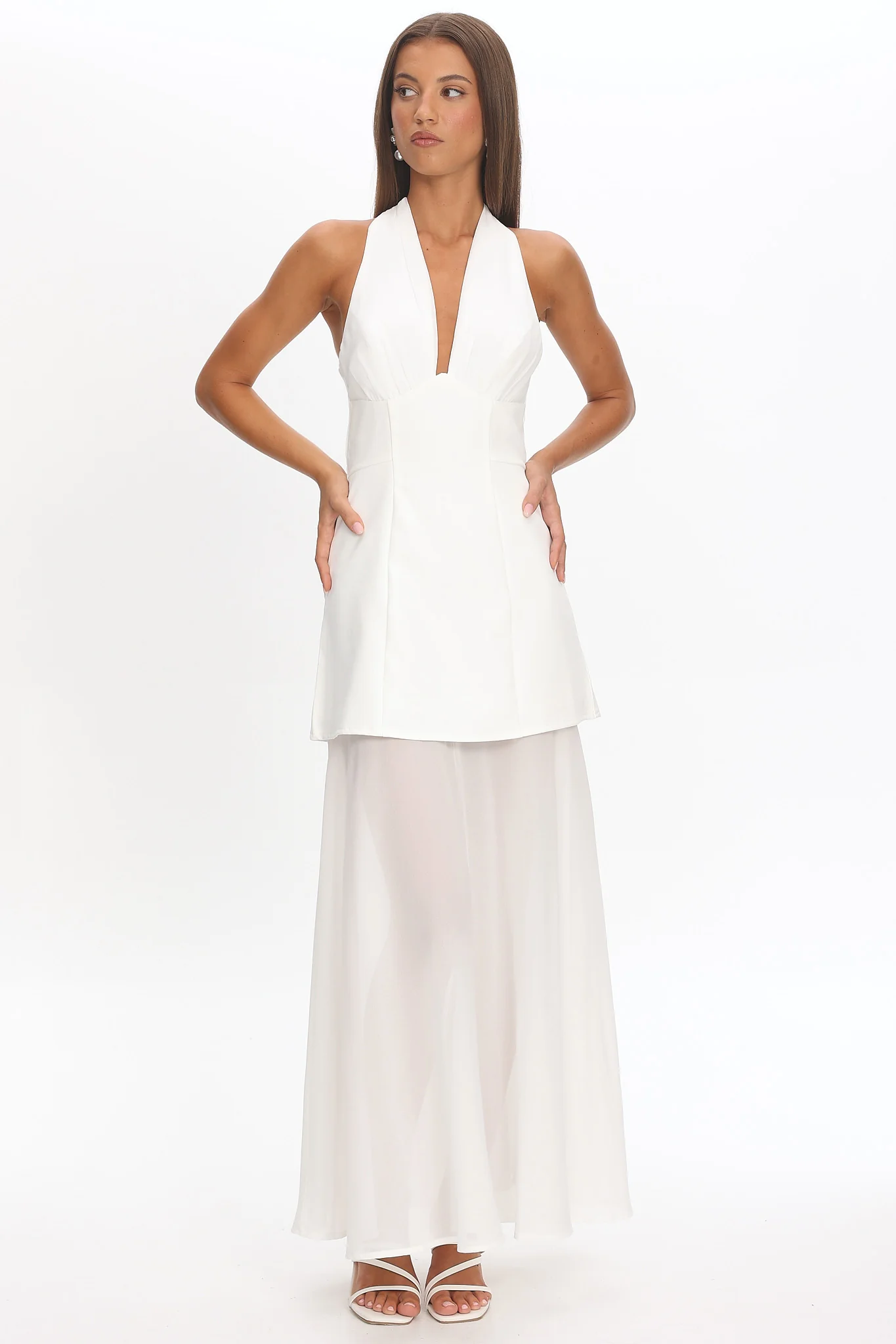 Opulent Halterneck Layered Maxi Dress White - luluinthesky