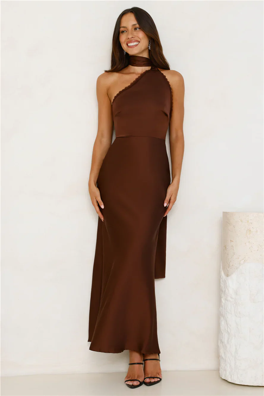 Luxe Experience Satin Maxi Dress Brown