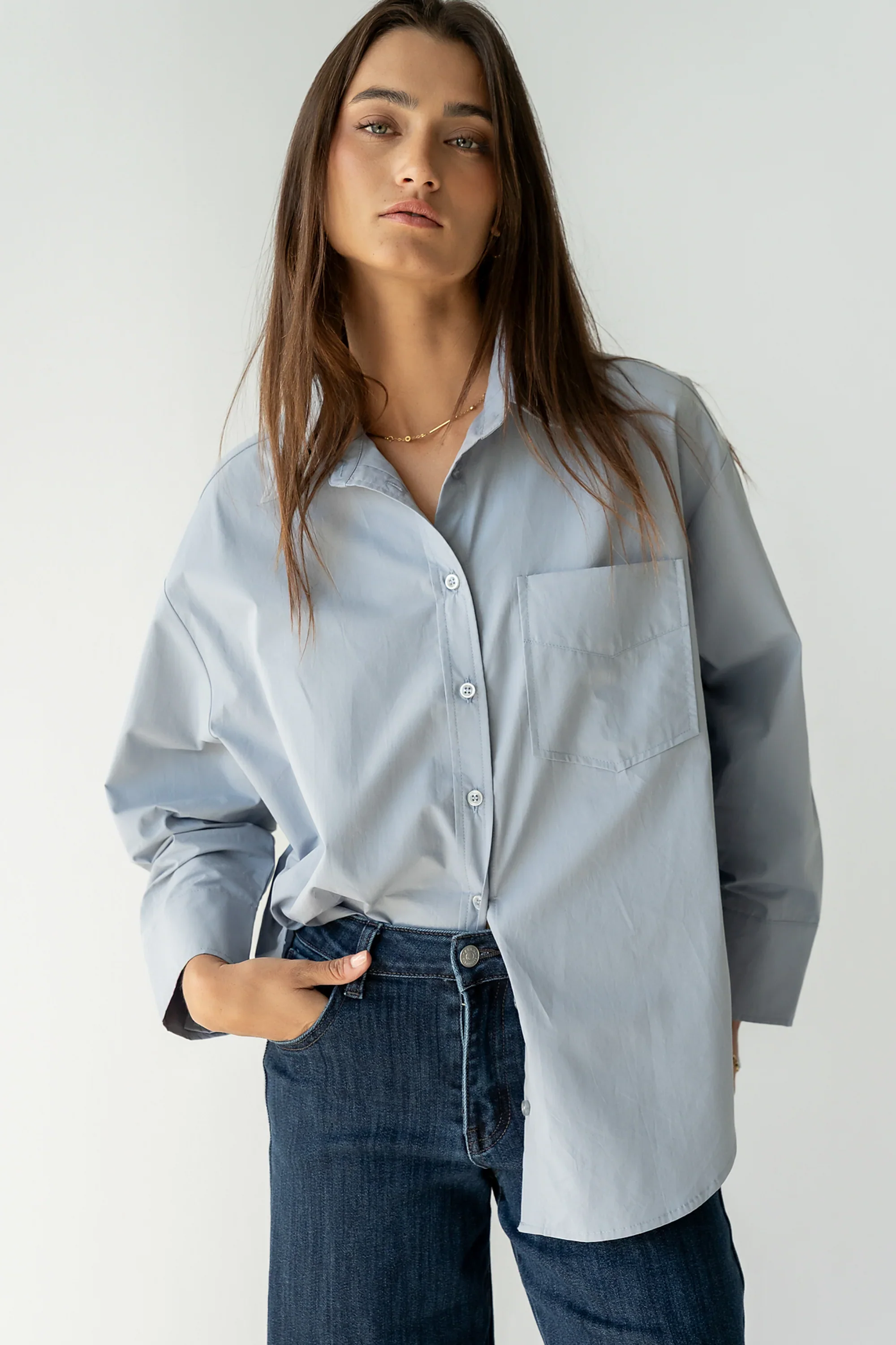 Markell Oversized Button Up in Blue
