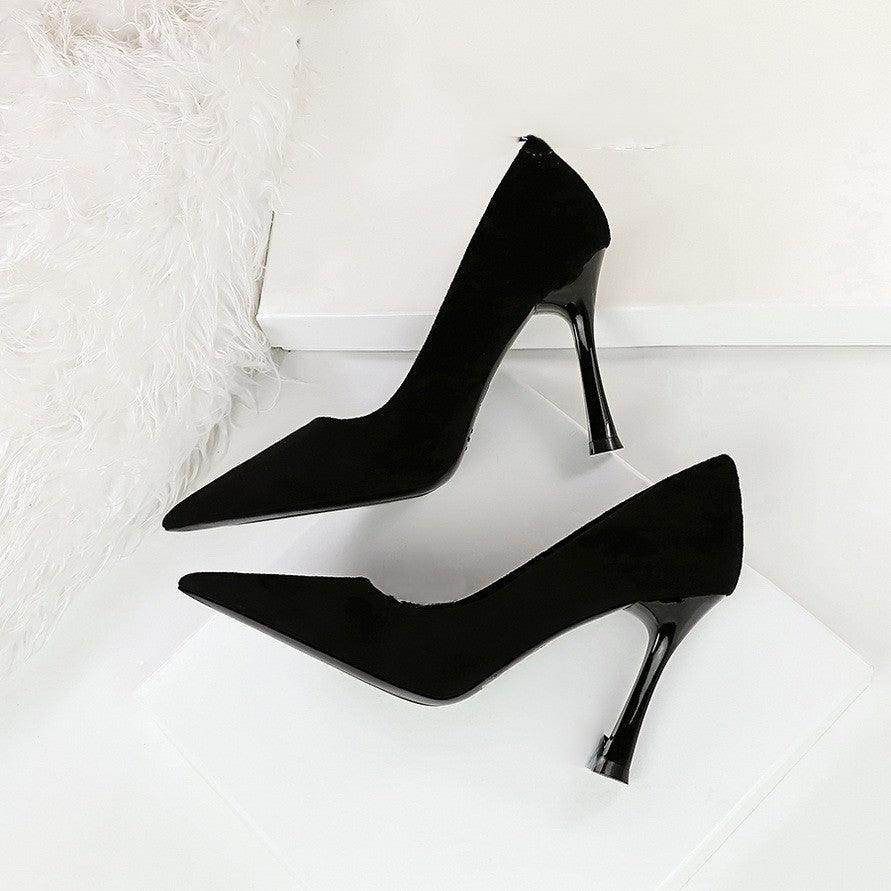 Black Suede Pointy Stiletto Heels 753837040195
