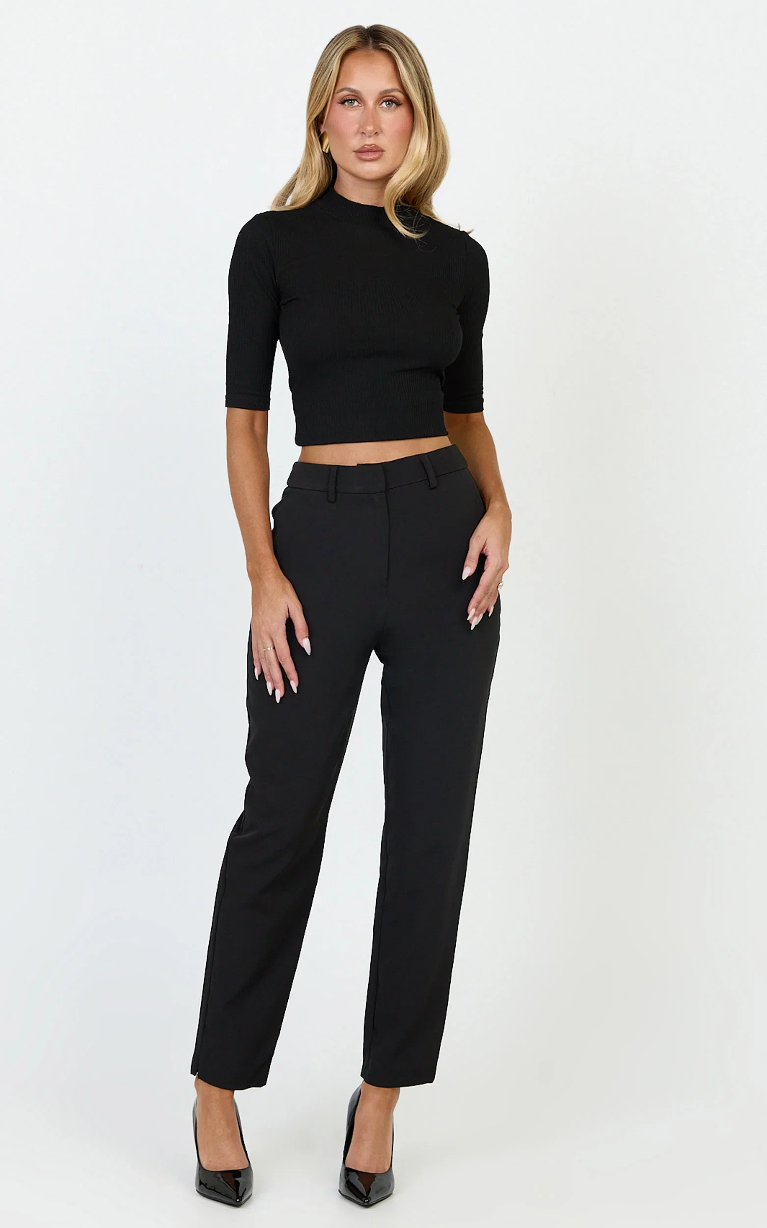 Hermie Pants - High Waisted Cropped Tailored Pants in Black