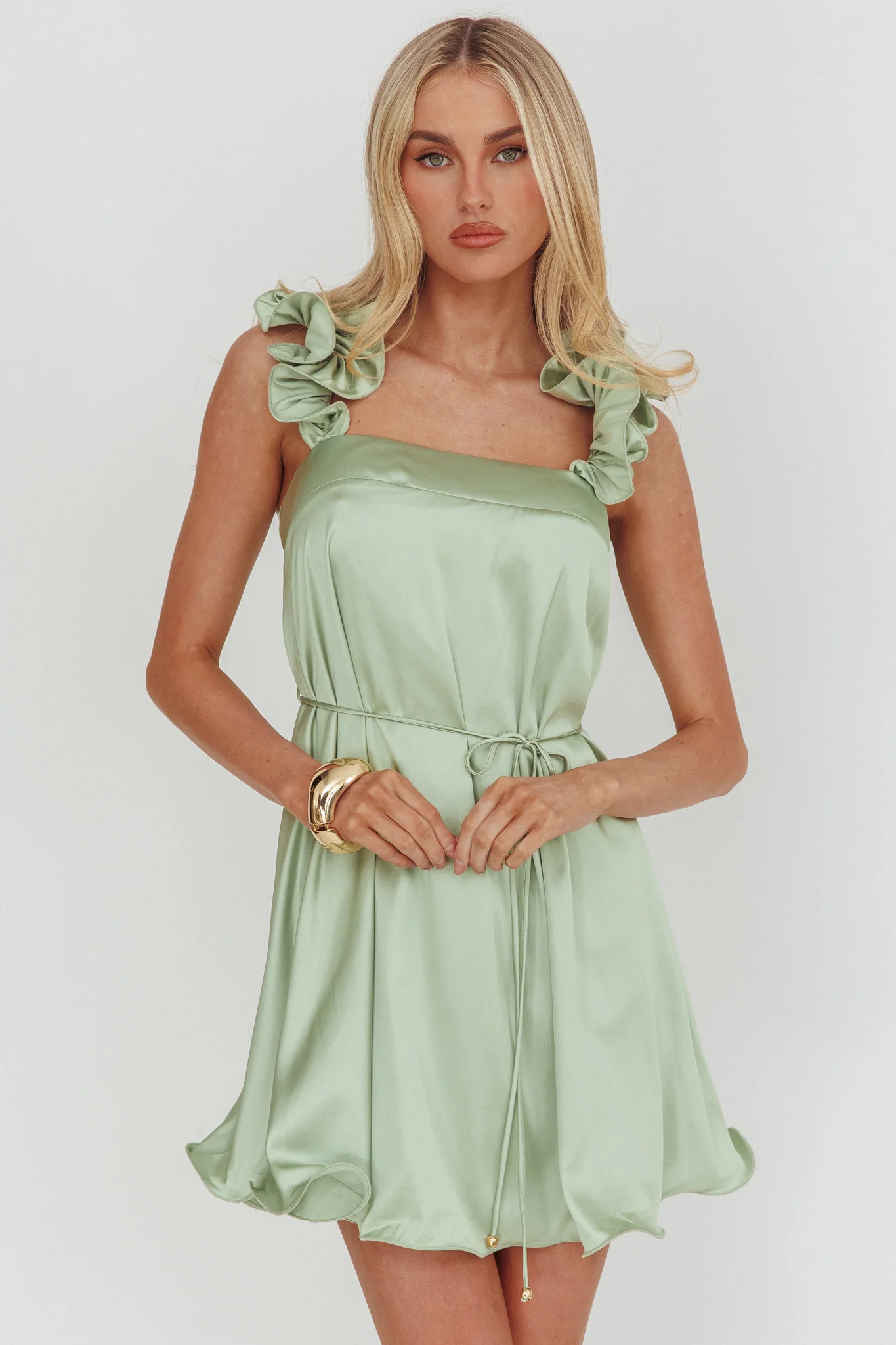 Glow Lettuce Edge Strap Mini Dress Pistachio