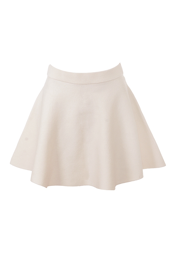 Cream Wool Cashmere Flounce Mini Skirt