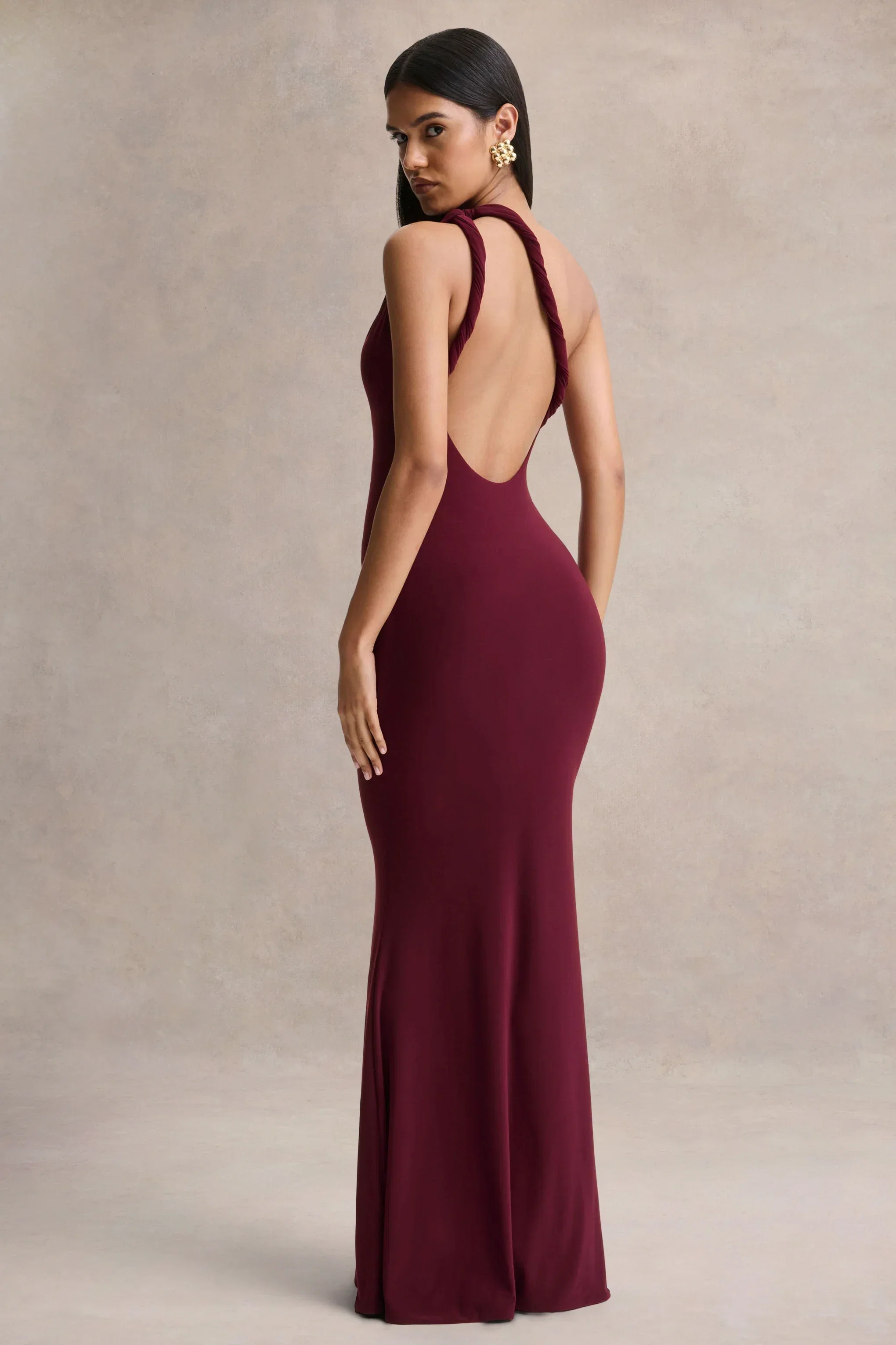 Ottilie | Burgundy Asymmetric-Neck Maxi Dress