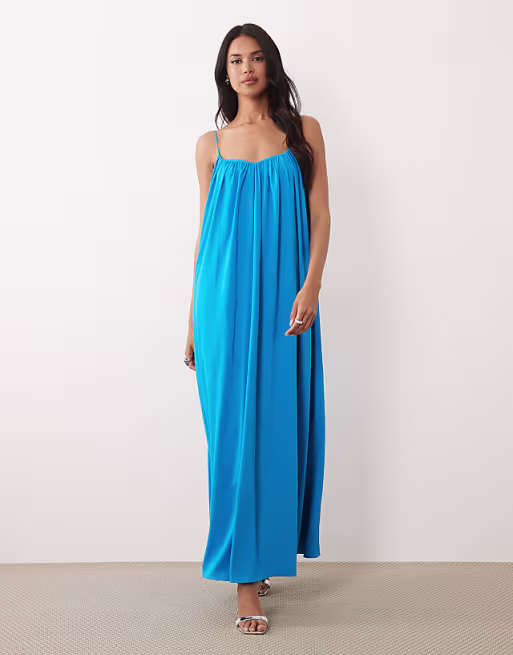 strappy cami maxi trapeze dress in blue