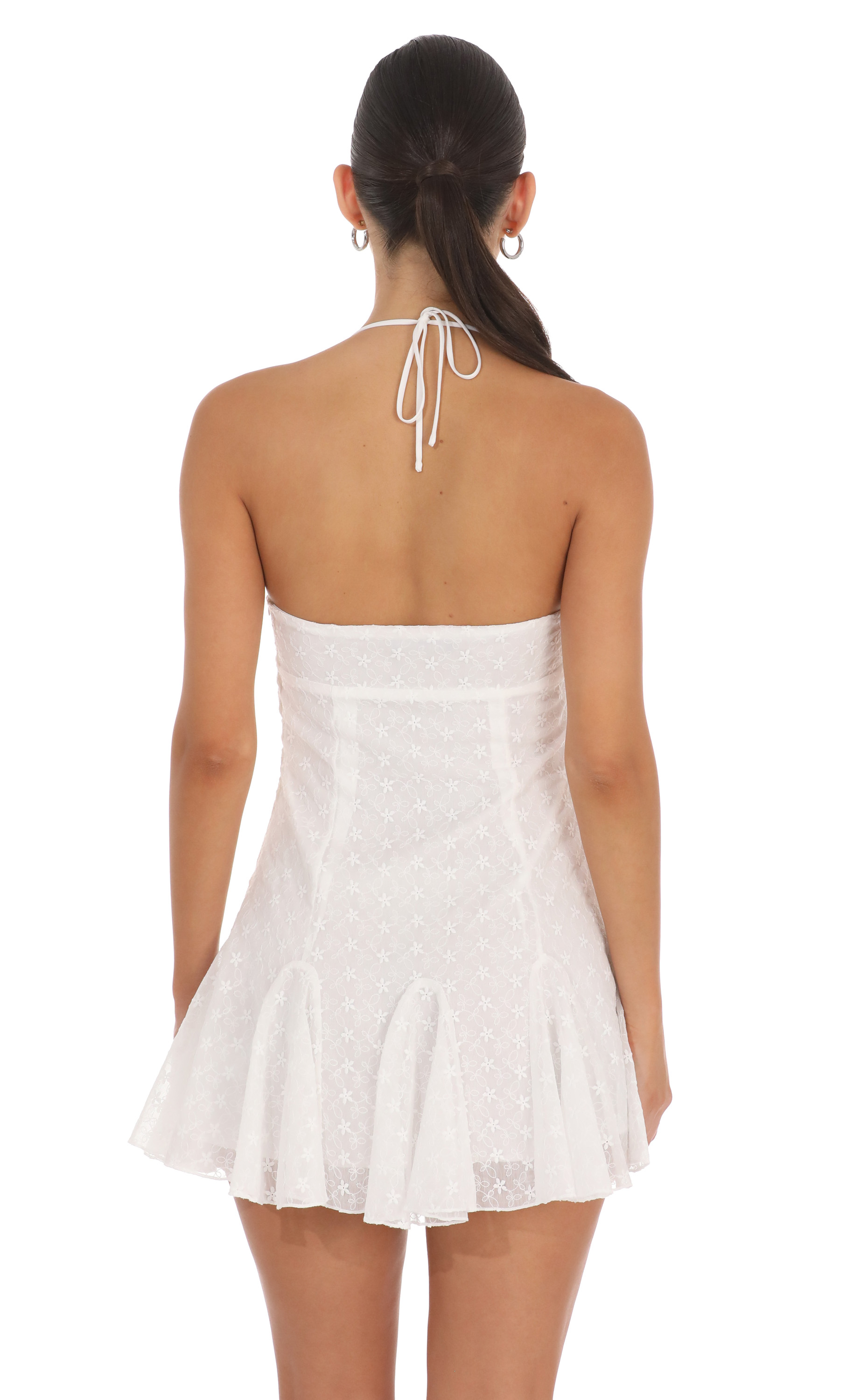 Embroidered Floral Flared Mini Dress in White - luluinthesky