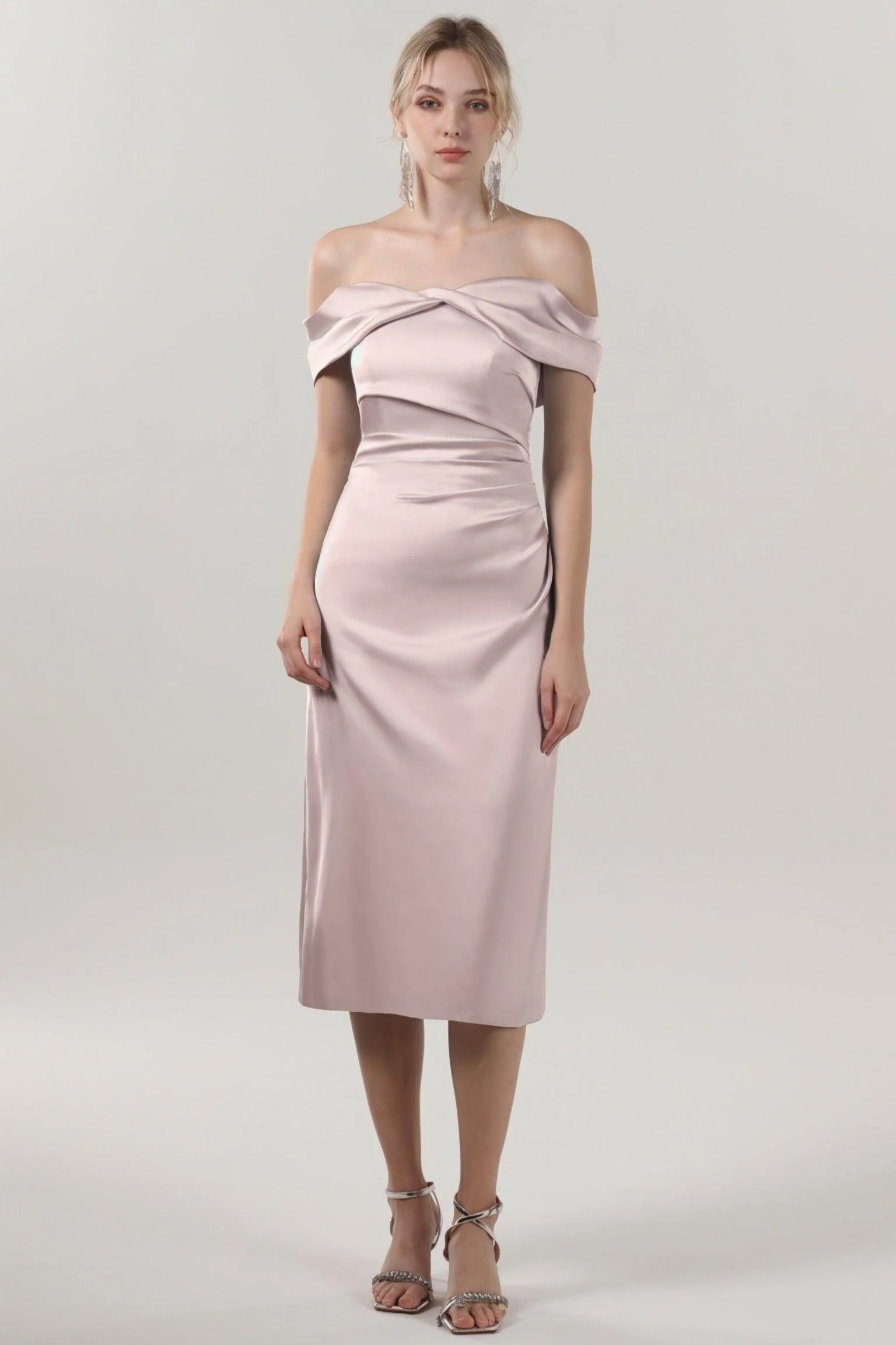 Sheath-Column Midi Luxe Satin Bridesmaid Dress CS0610BM
