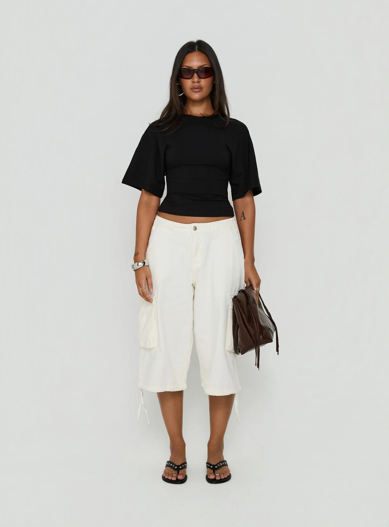 Nakota V Neck Cinched Tee Black