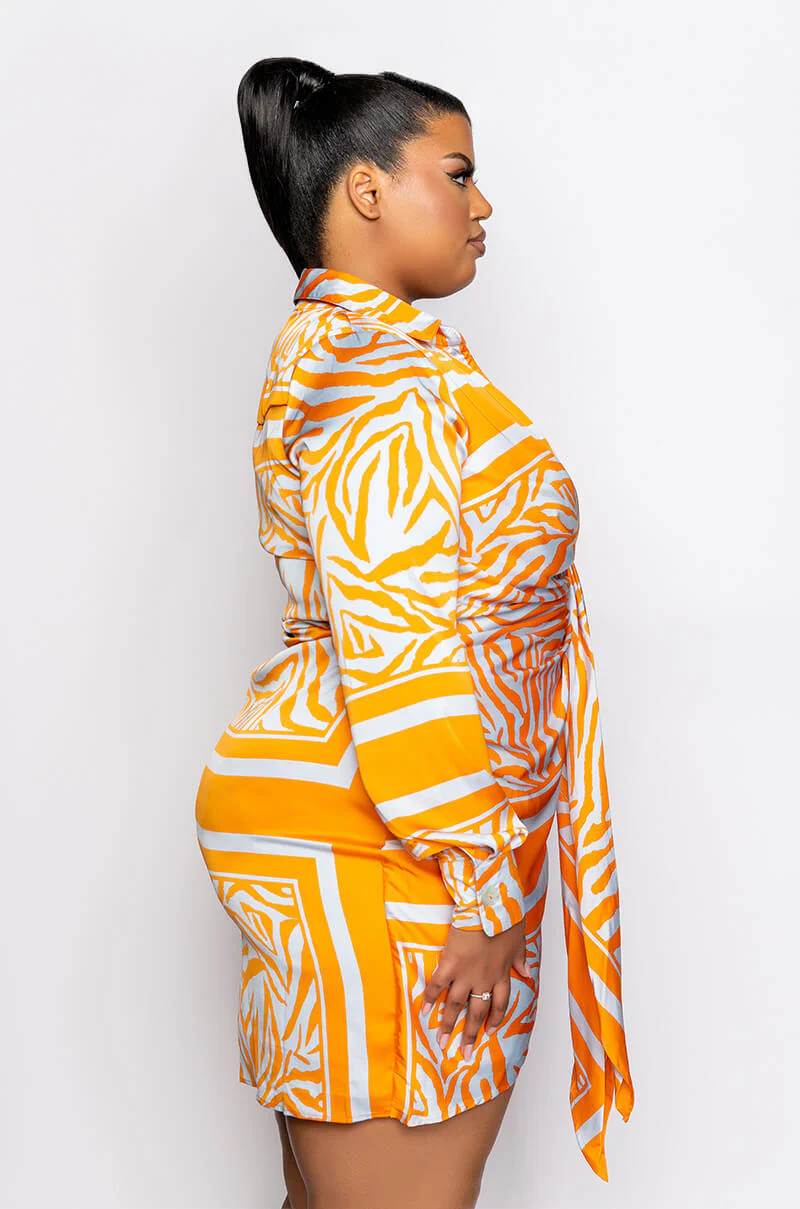 Plus She Is Wild Satin Shirt Dress