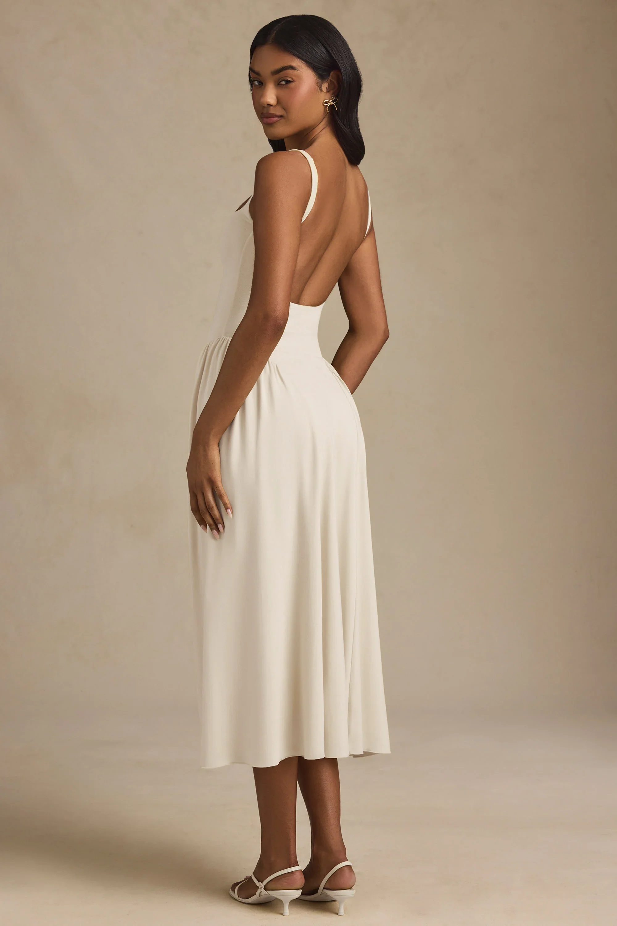 Low-Back A-Line Midaxi Dress in Ivory