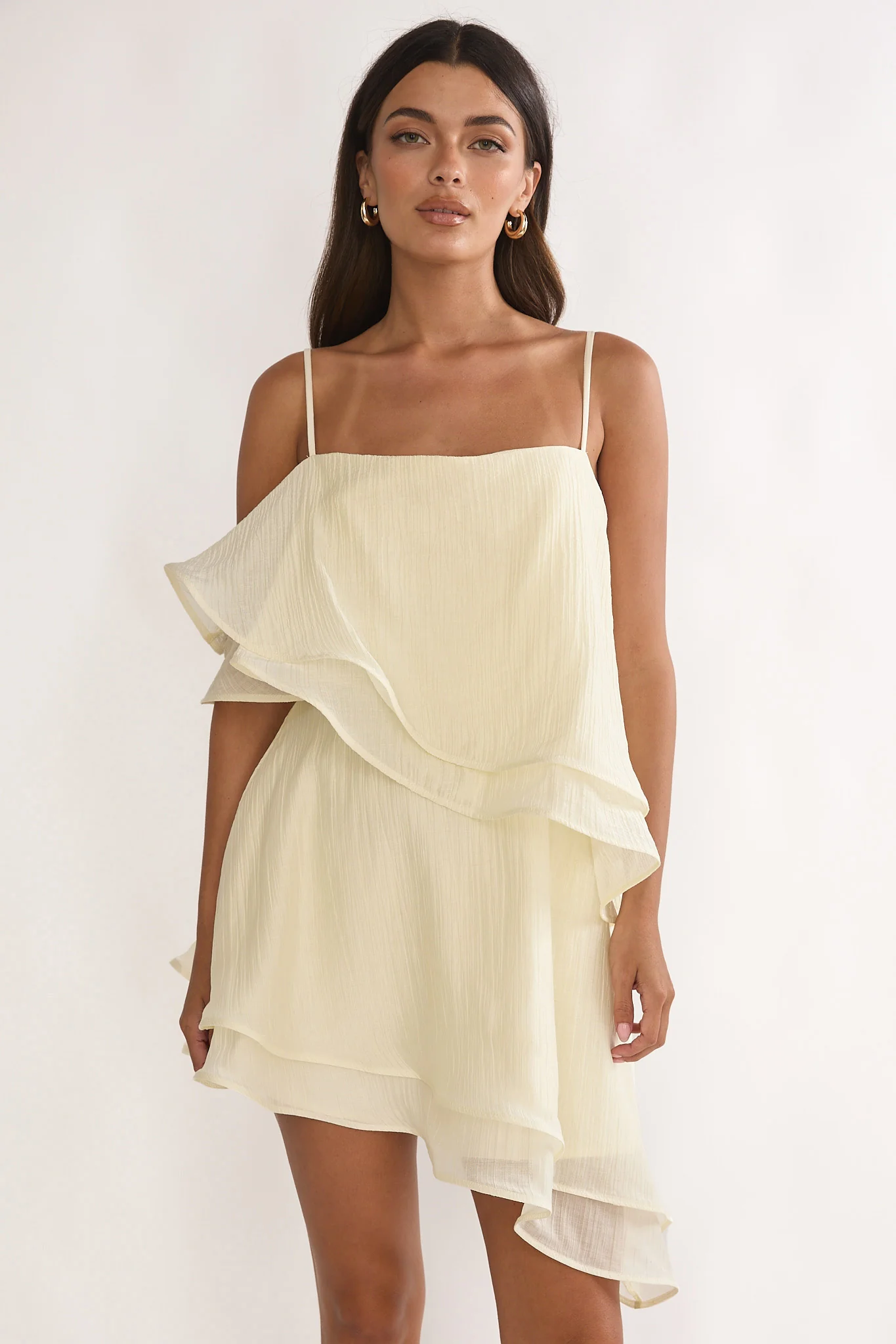 Como Asymmetric Layered Mini Dress Cream