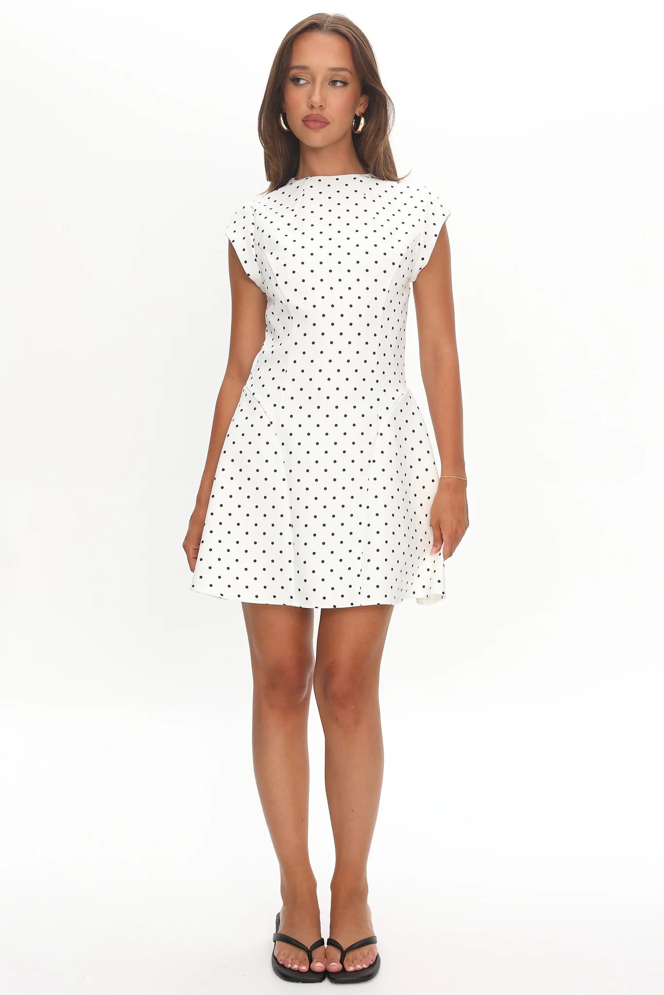 Aristos Cap Sleeve Mini Dress Polka Dot White - luluinthesky