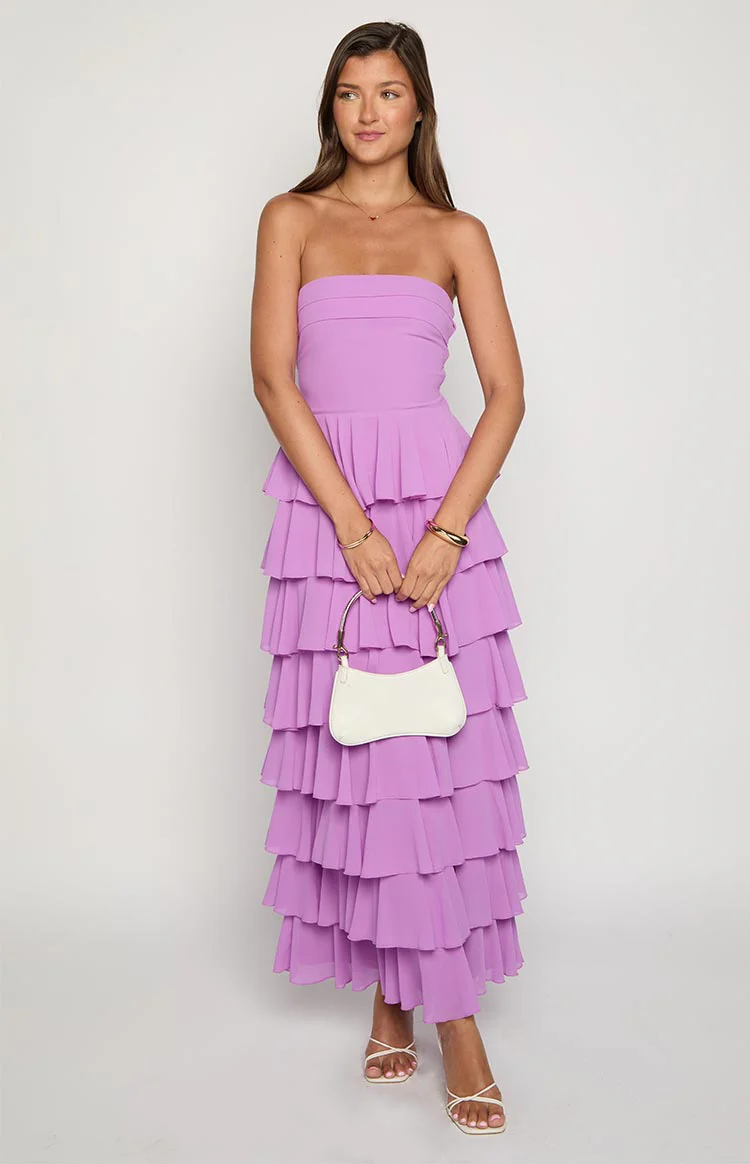 Kim Magenta Strapless Ruffle Maxi Dress