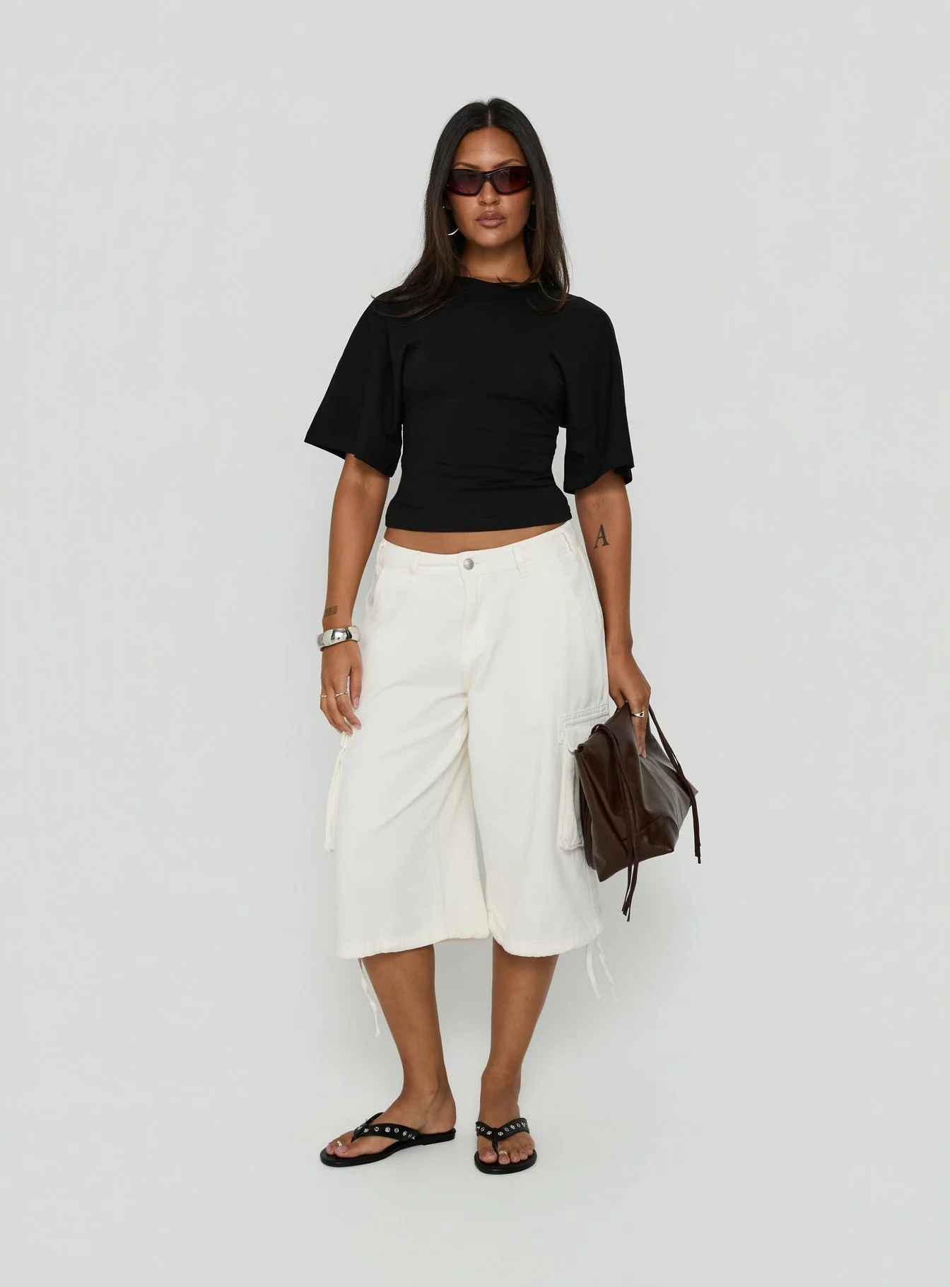 Nakota V Neck Cinched Tee Black