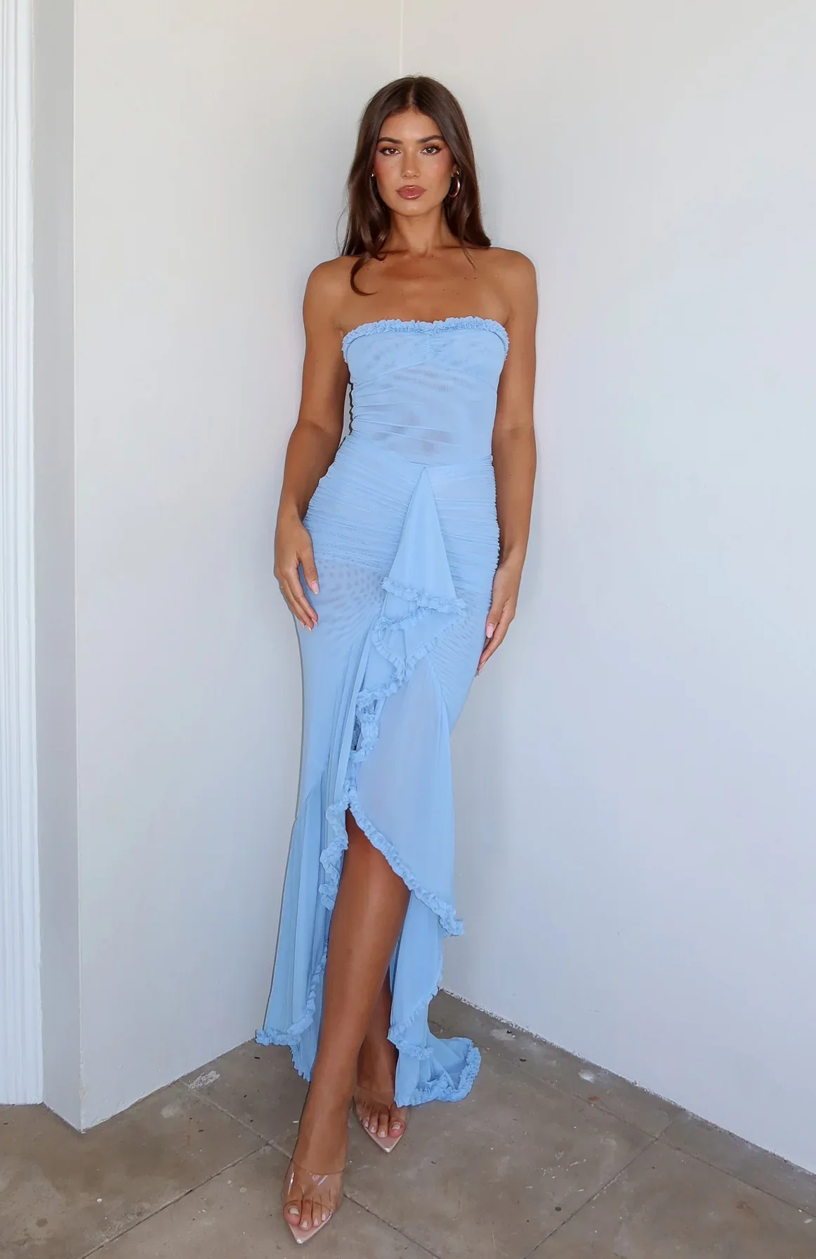 Still Got It Mesh Maxi Dress Sky Blue