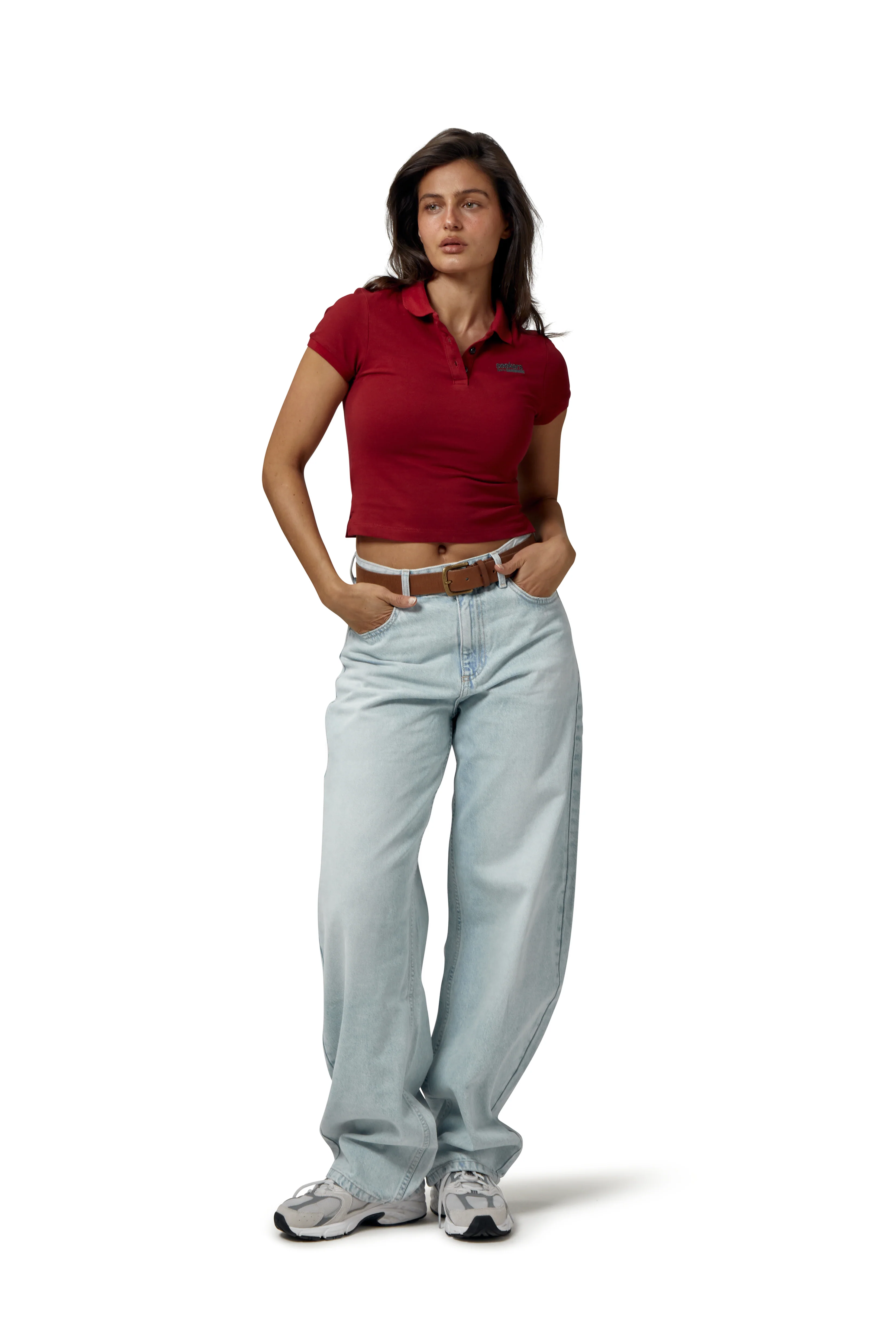 Preppy Cropped Polo Top in Burgundy Red