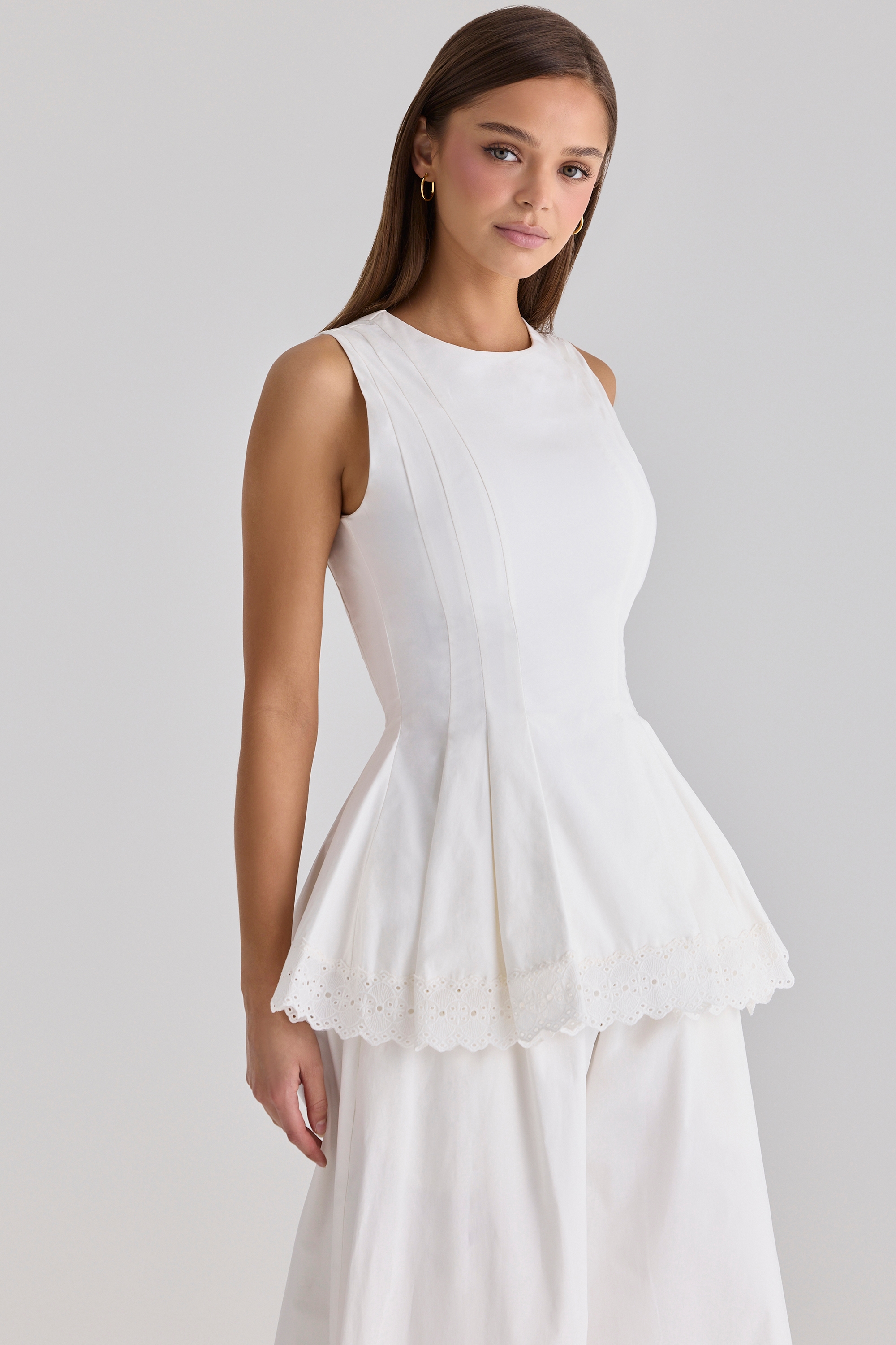 White Cotton Fitted Lace-trim Top
