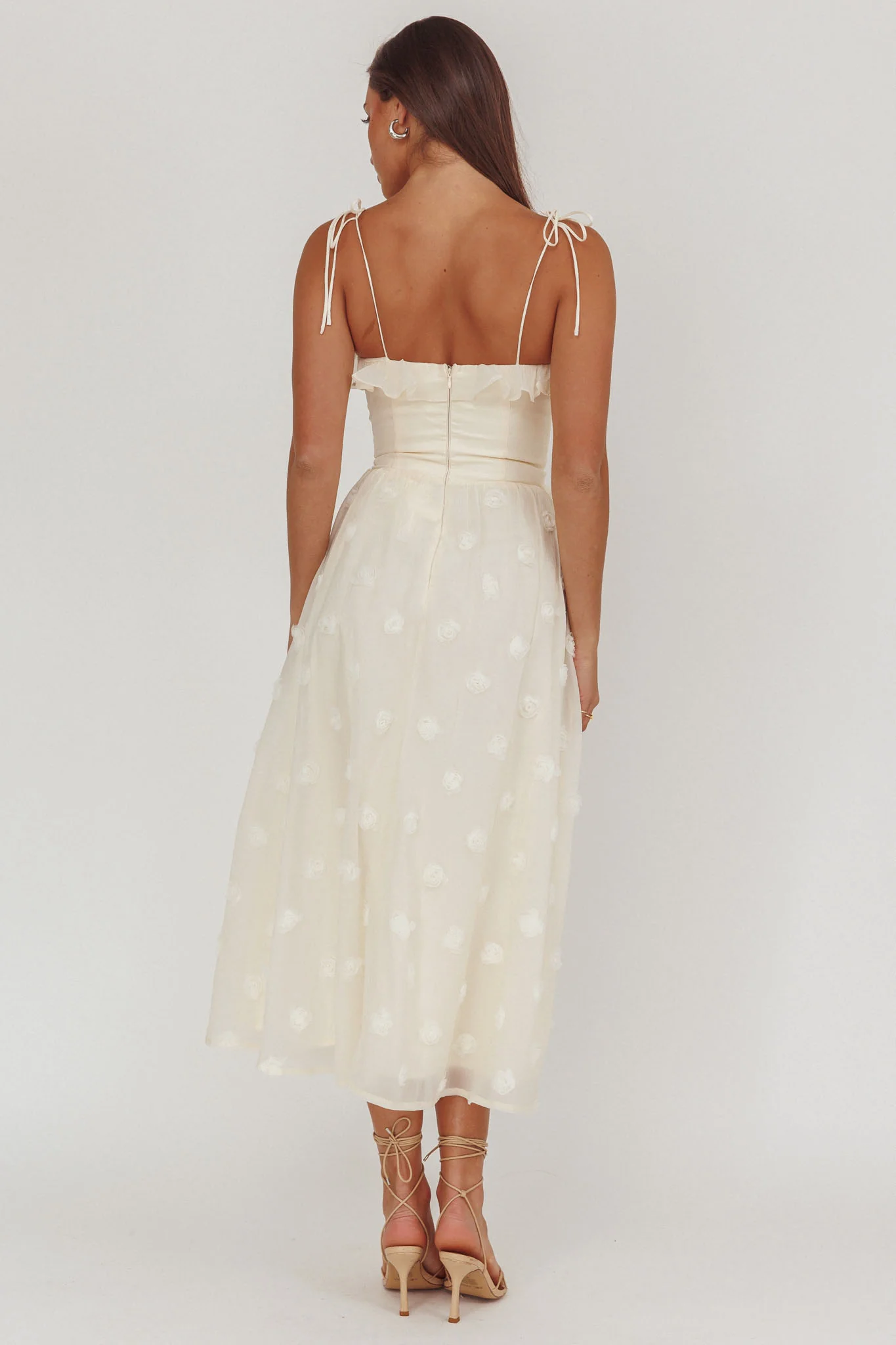 Gelati Embellished Tie Strap Midi Dress Cream - luluinthesky