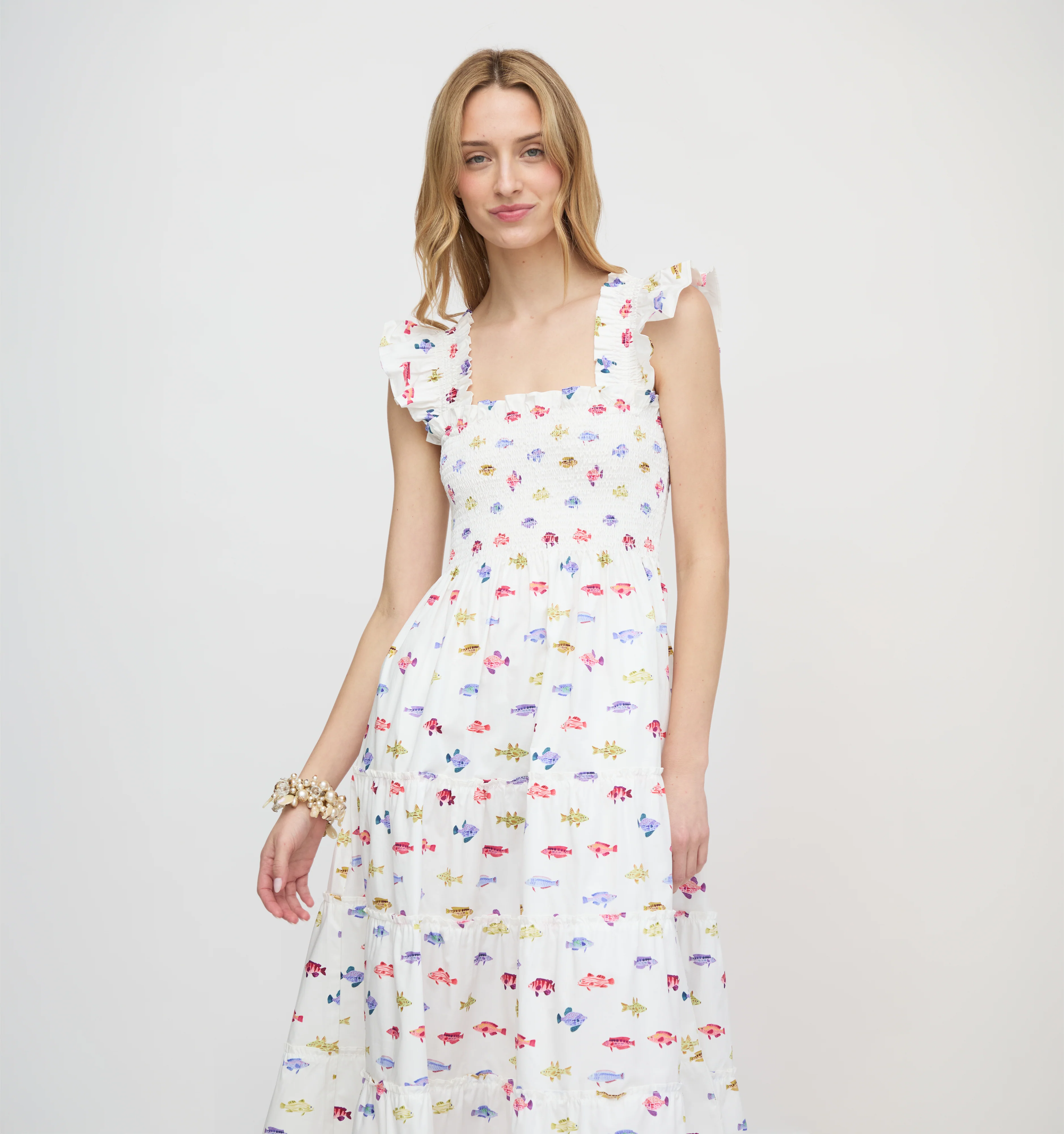 The Ellie Nap Dress - White Rainbow Fish