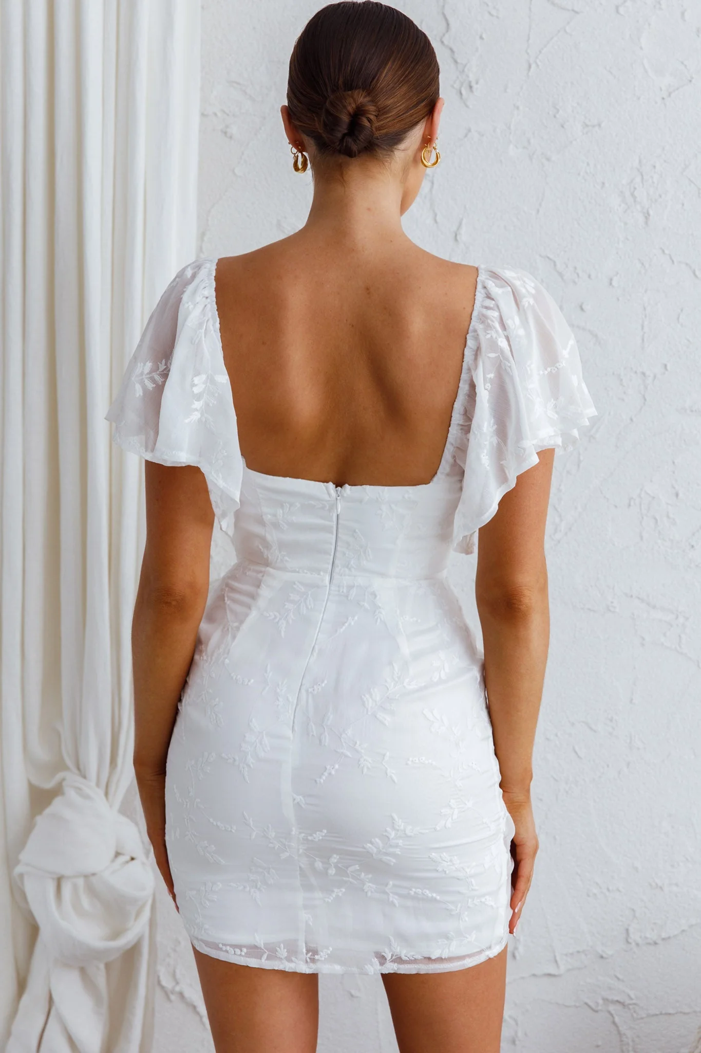 Aphrodite Molded Bust Angel Sleeve Wrap Dress Embroidered White - luluinthesky