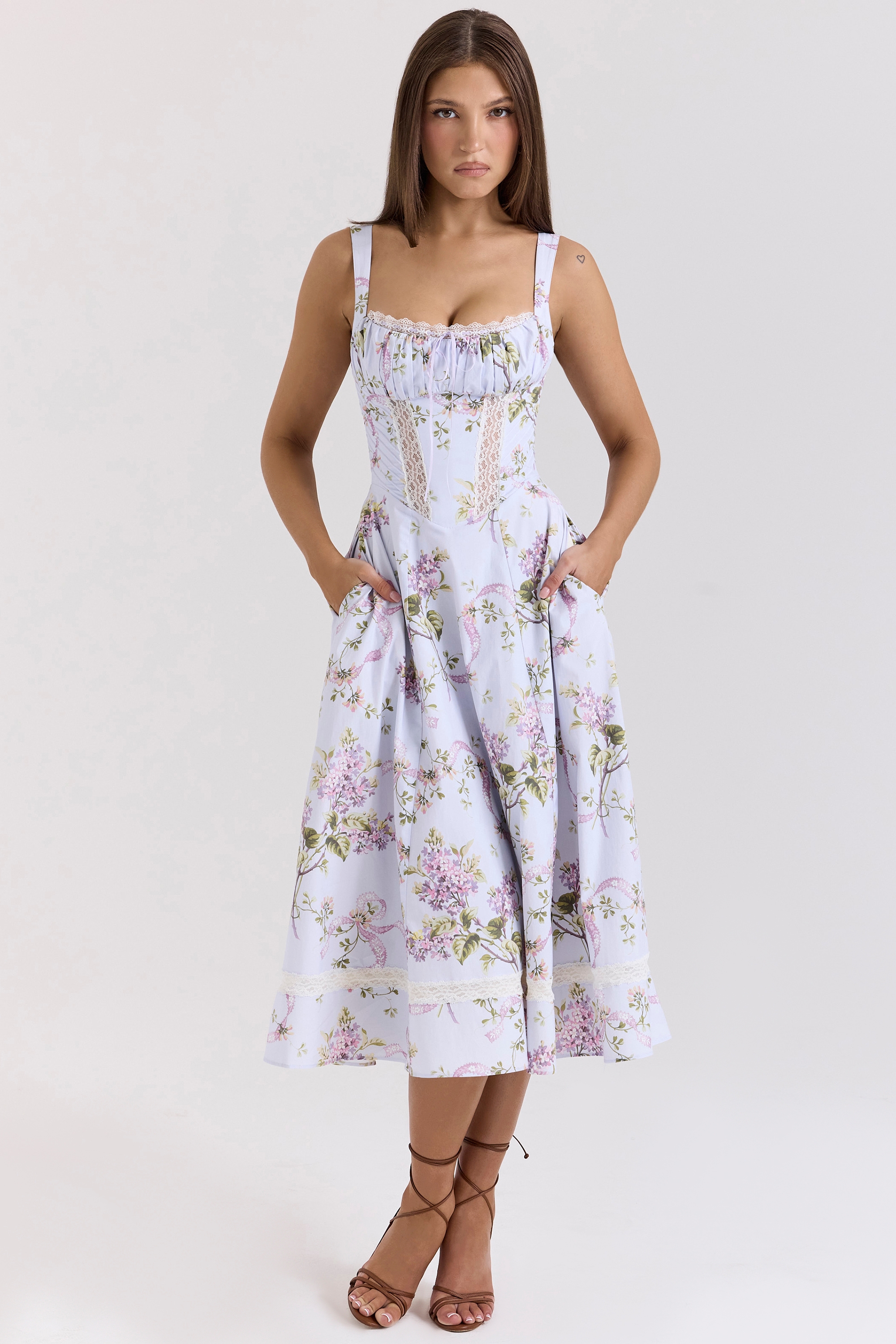 lilac floral cotton midi sundress
