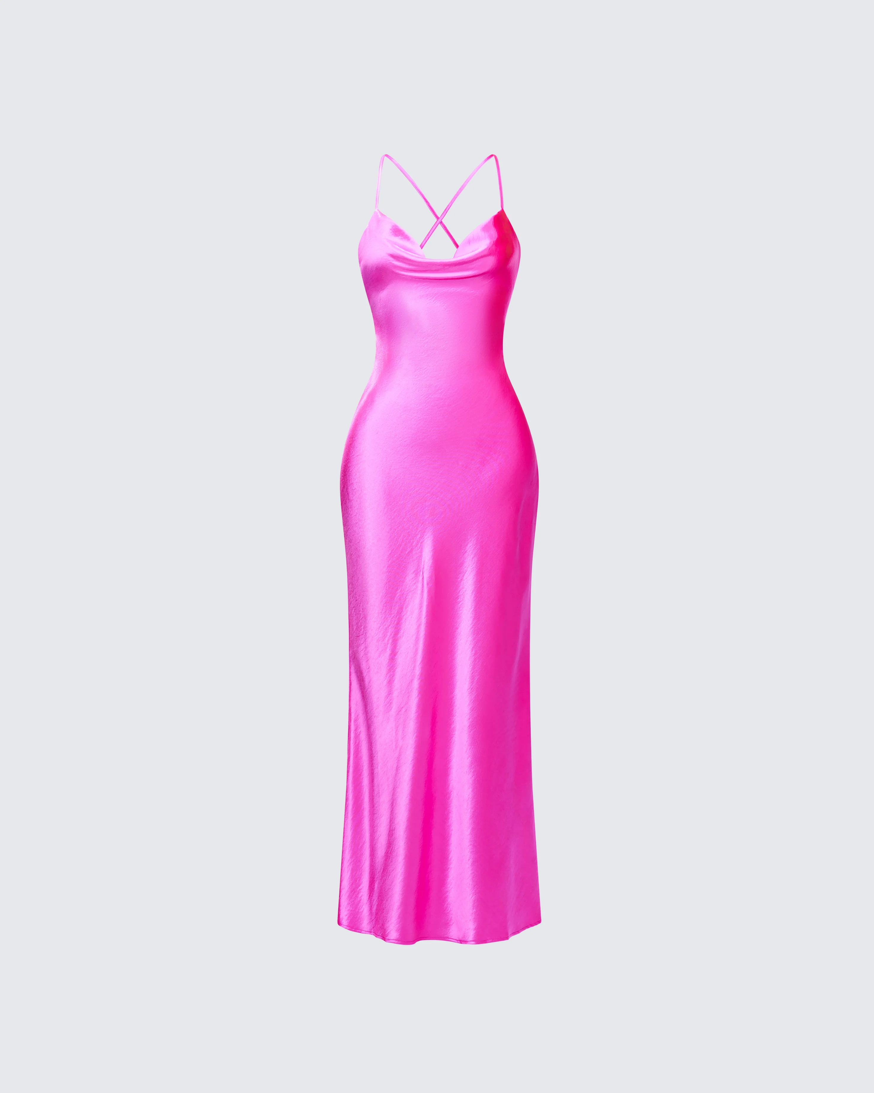 Elspeth Pink Satin Bias Slip Maxi Dress