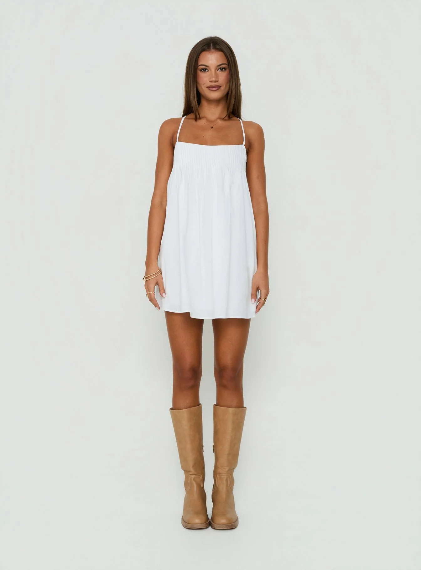 Stick With Me Tie Back Babydoll Mini Dress White