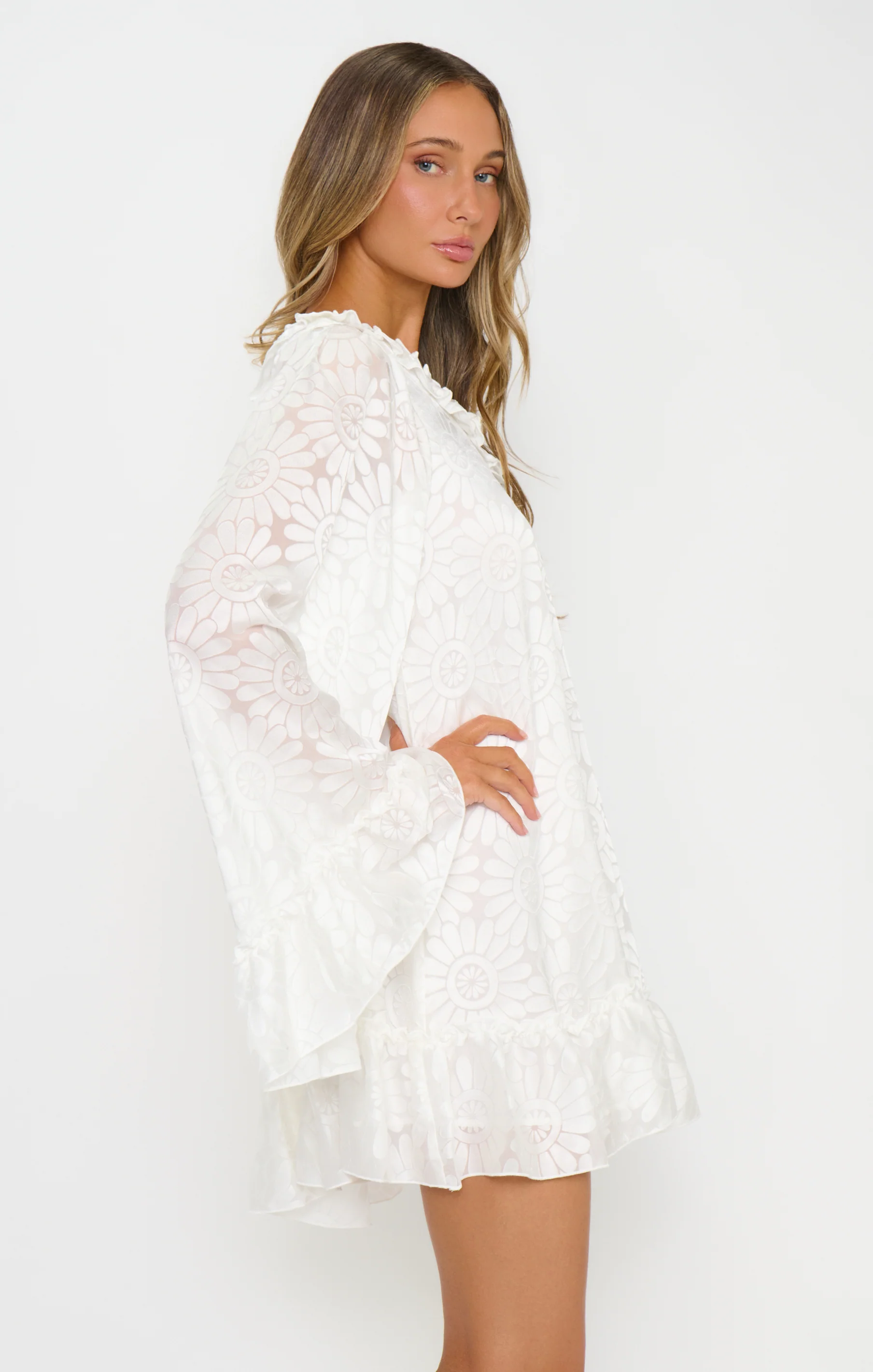 Wonder Mini Dress ~ White Daisy Burnout