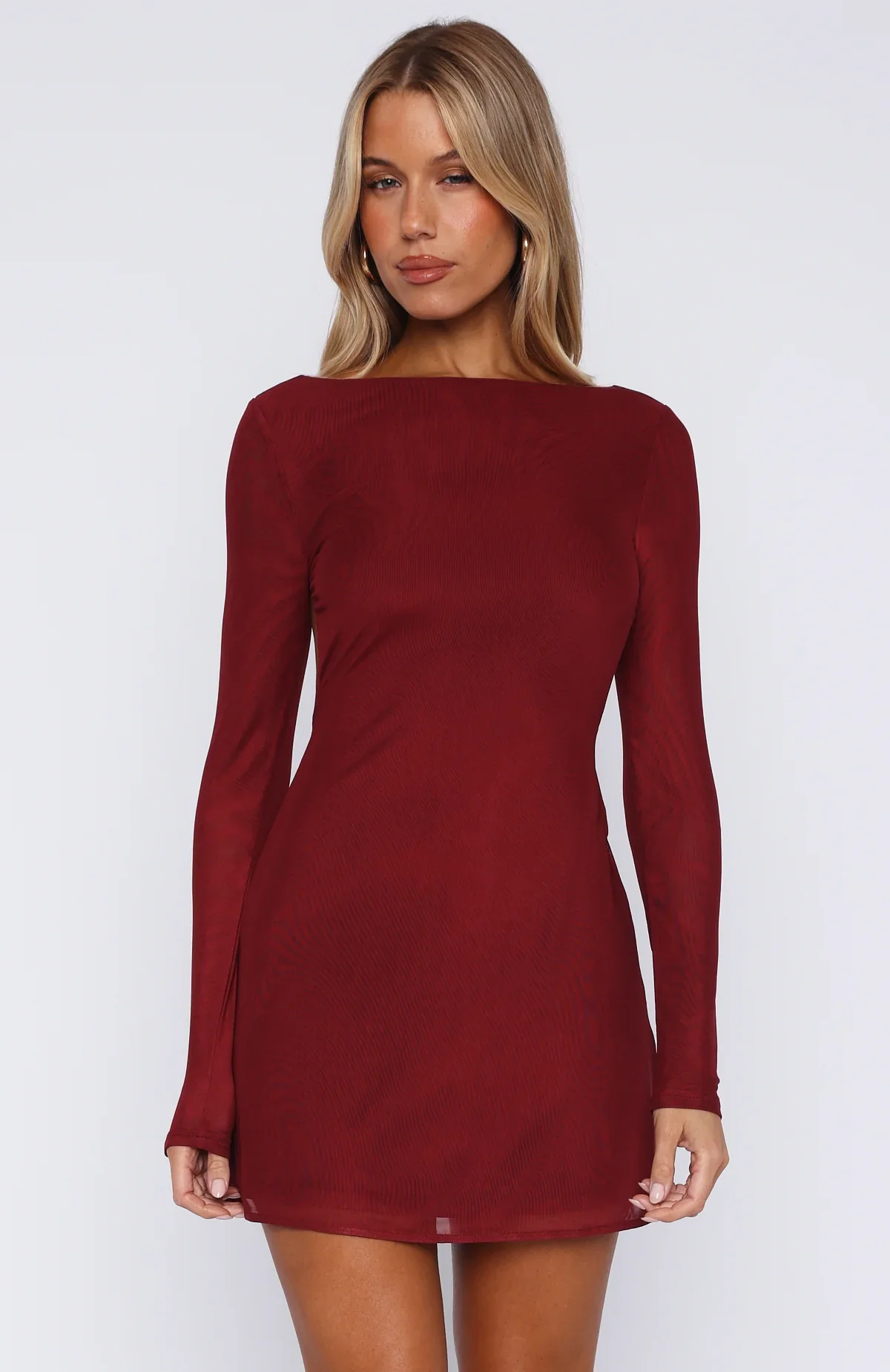 Bad Influence Long Sleeve Mini Dress Burgundy