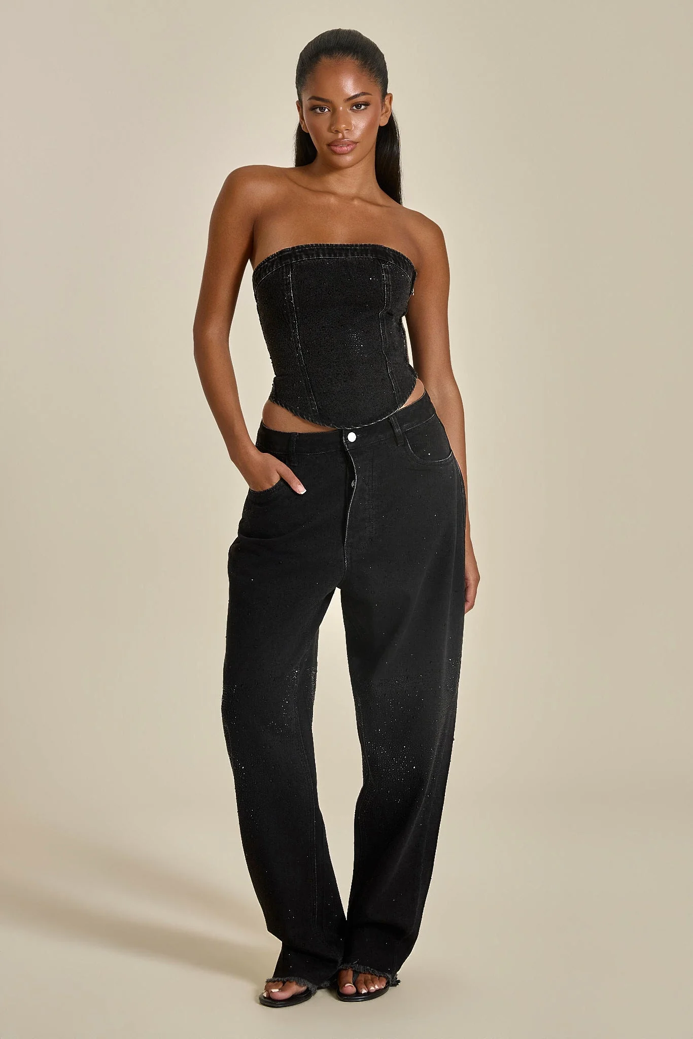 Kai Rhinestone Corset in Black