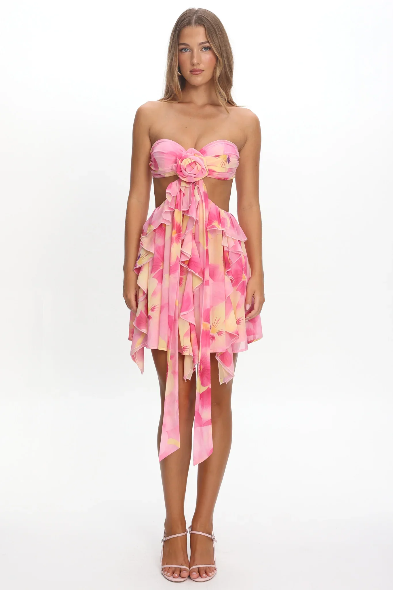 Santiago Cut-Out Ruffle Mini Dress Print Pink