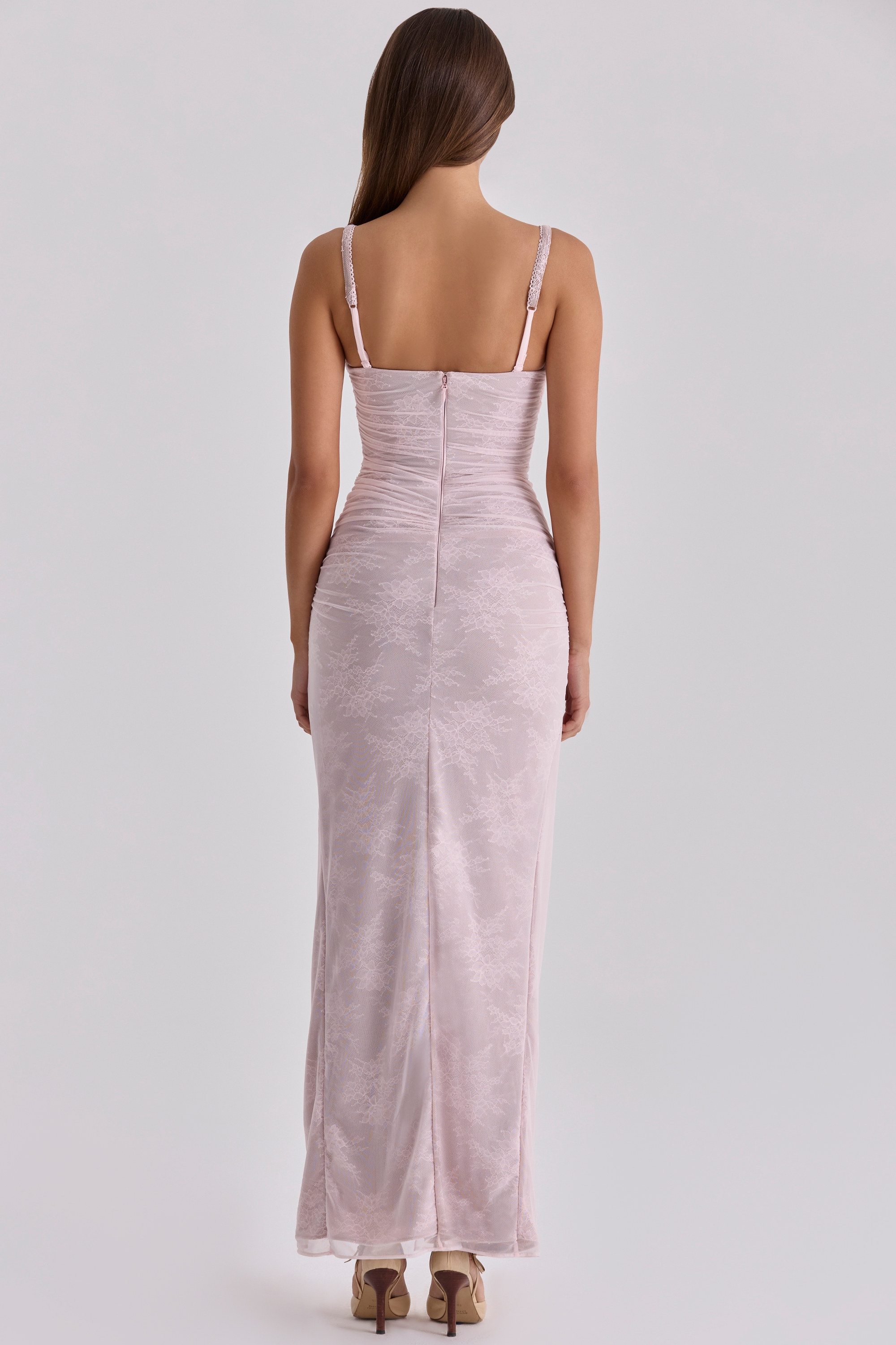 baby pink lace mesh maxi dress