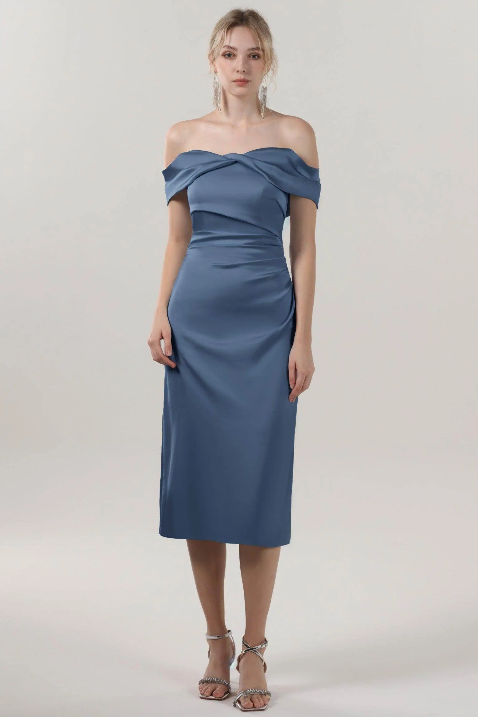 Sheath-Column Midi Luxe Satin Bridesmaid Dress CS0610BM