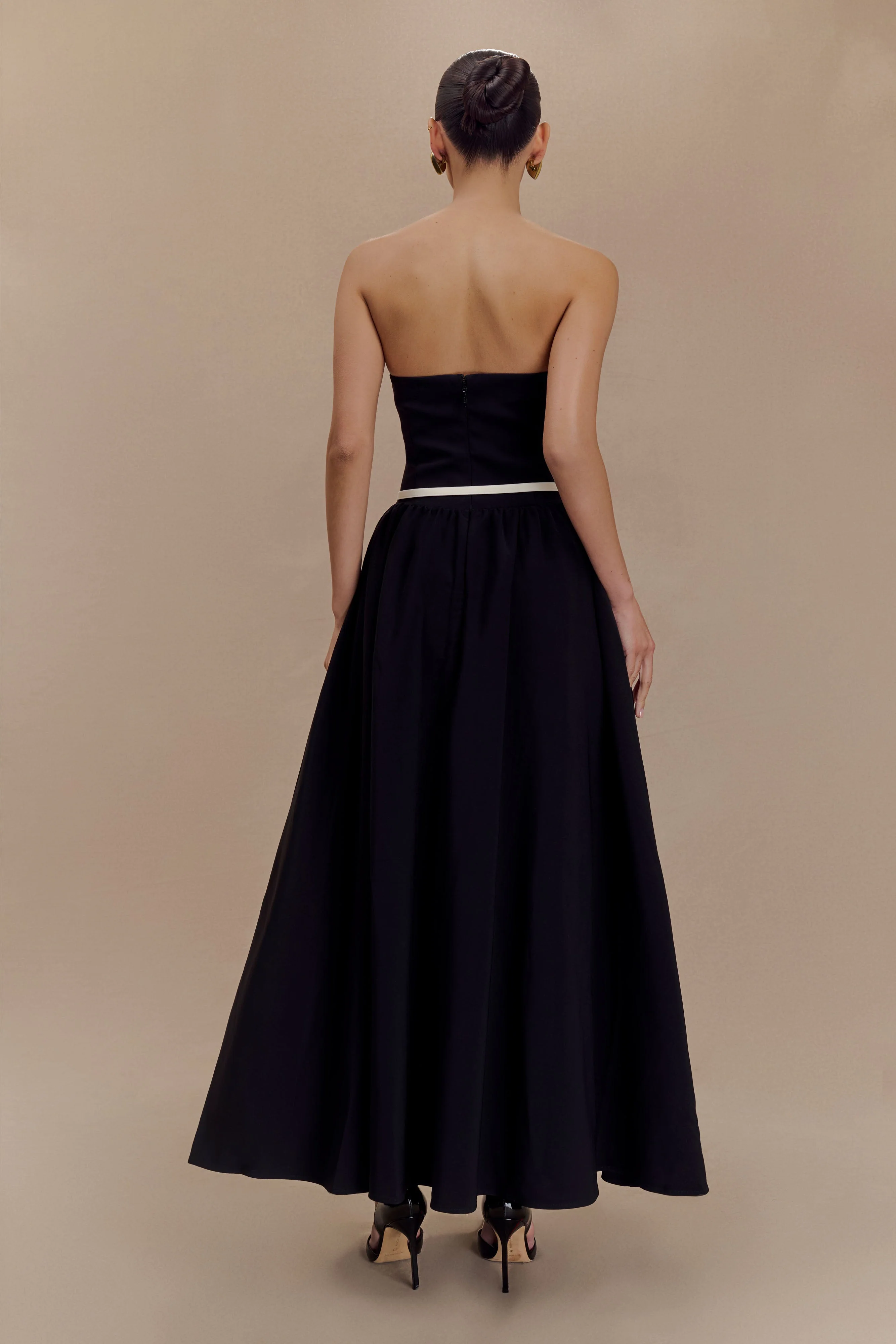 Penny Strapless Contrast Midi Dress - Black & White