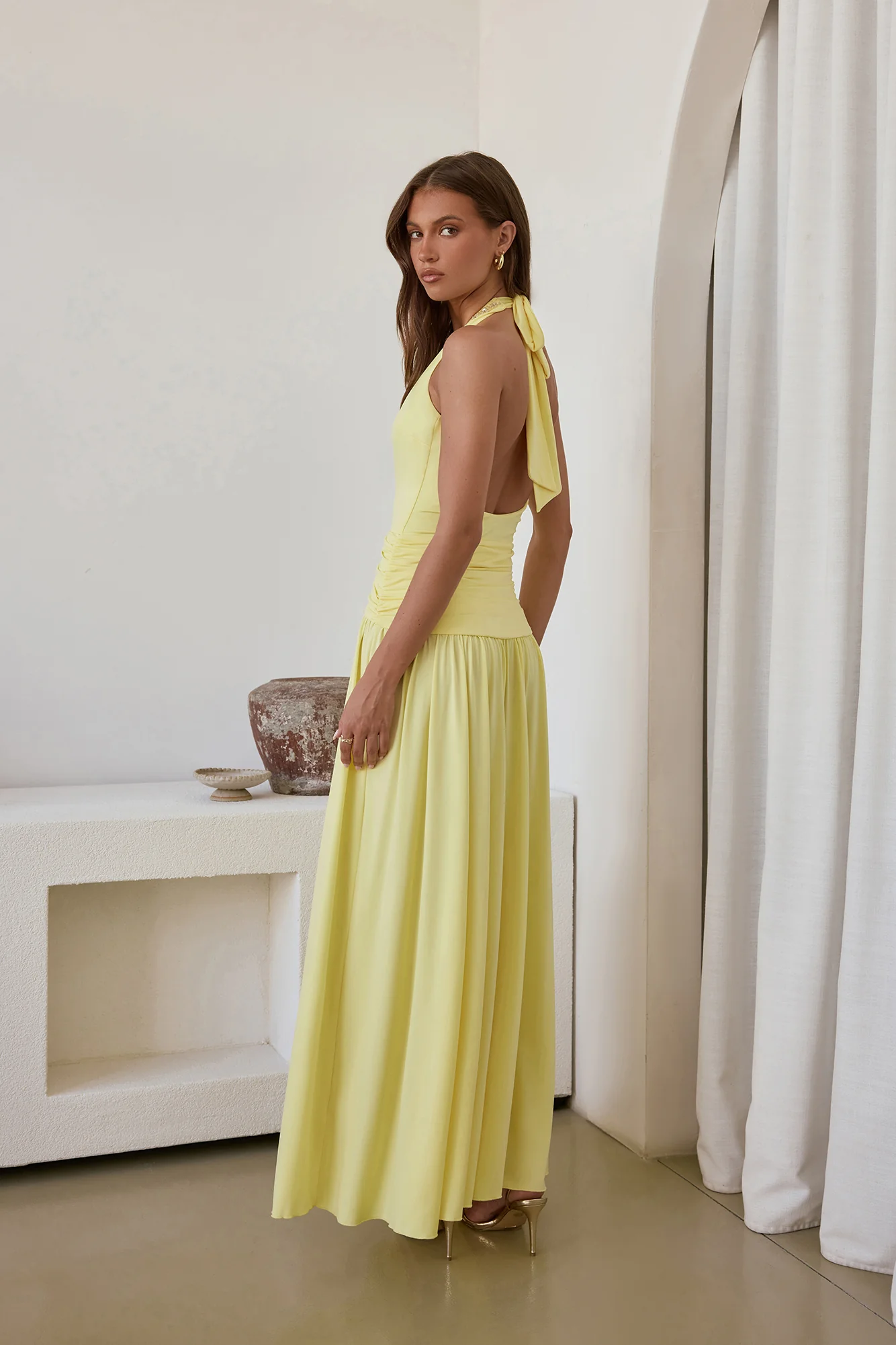 Bewitched By Light Halter Maxi Dress Yellow - luluinthesky