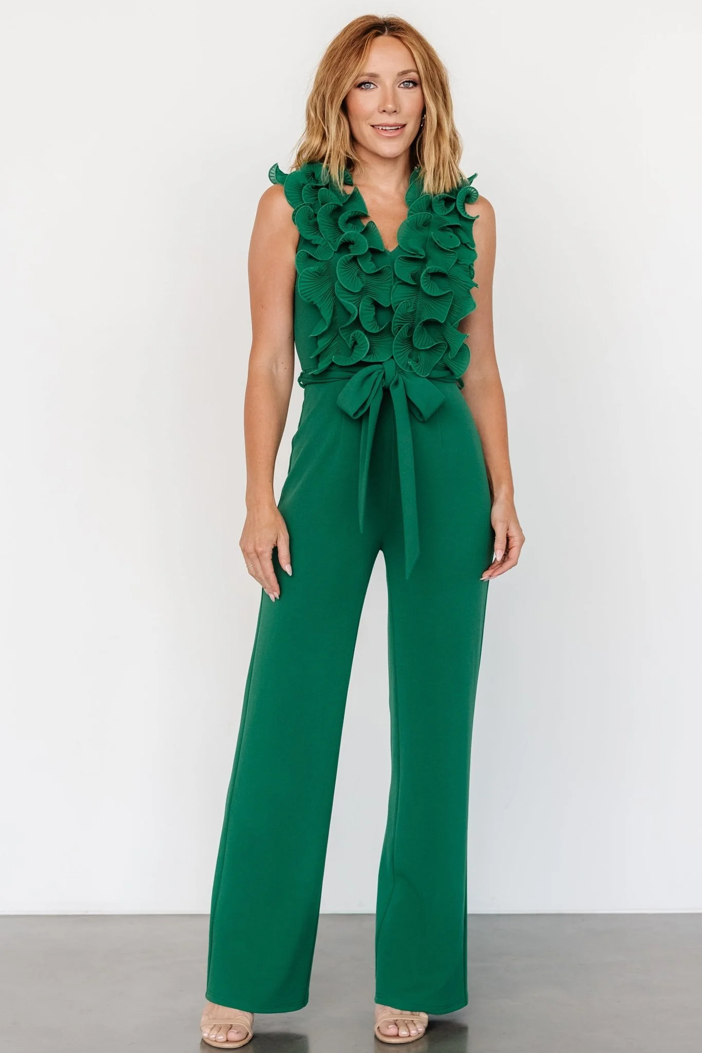 Tyra Ruffle Tank Jumpsuit | Green - luluinthesky