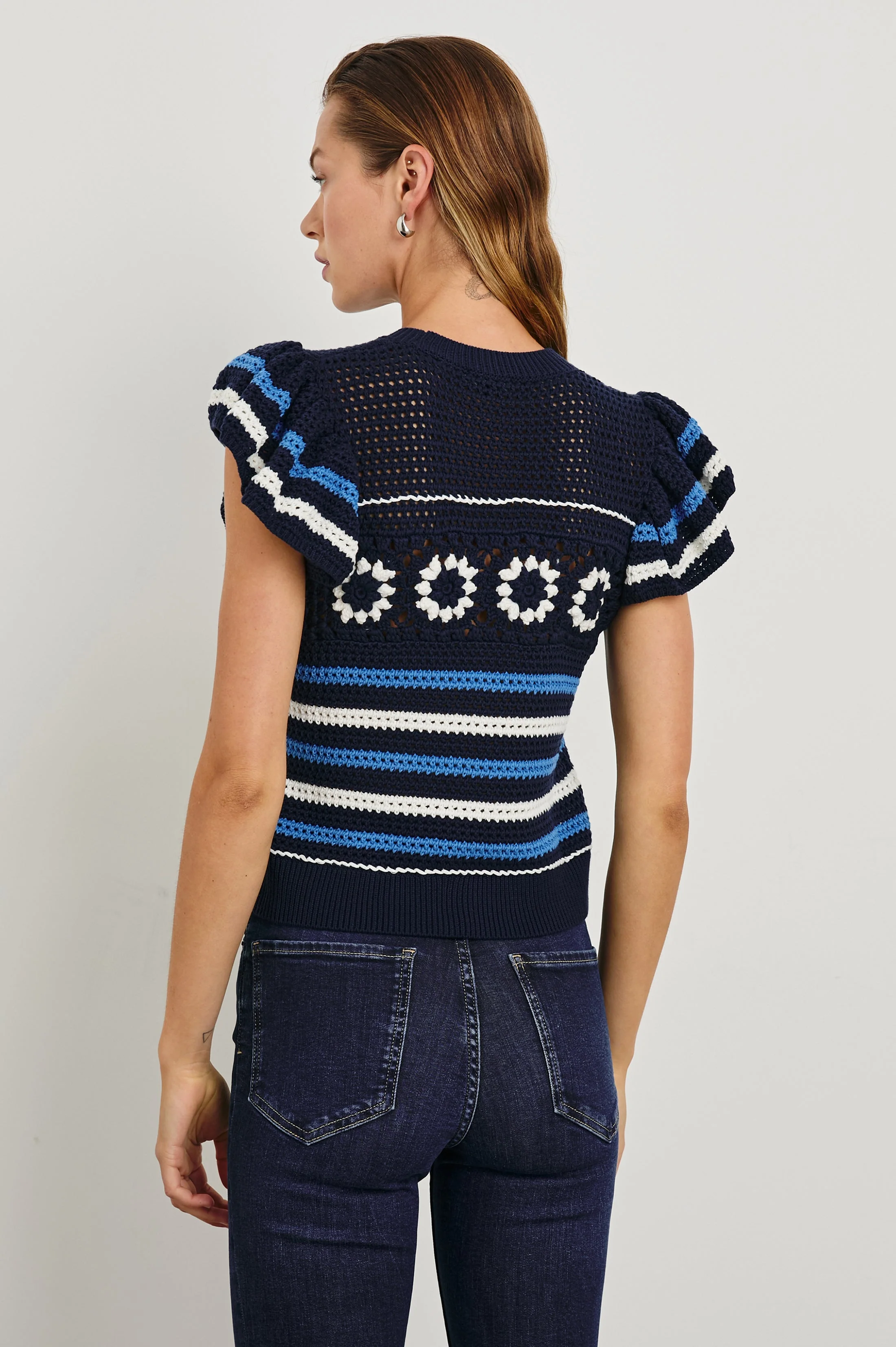 Penelope Top - Navy Sky Crochet Stripe