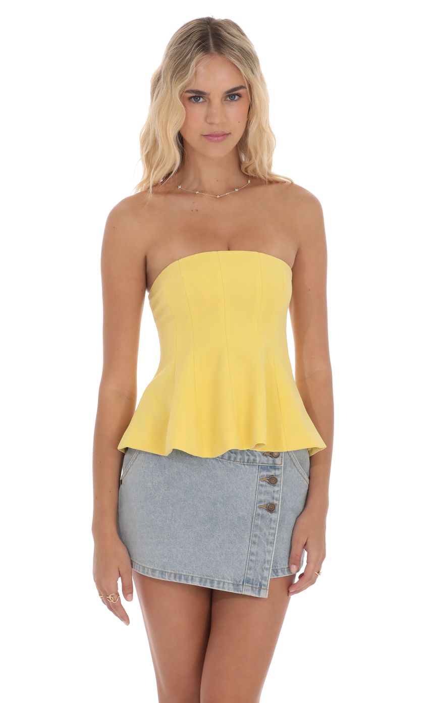 Strapless Peplum Top in Yellow