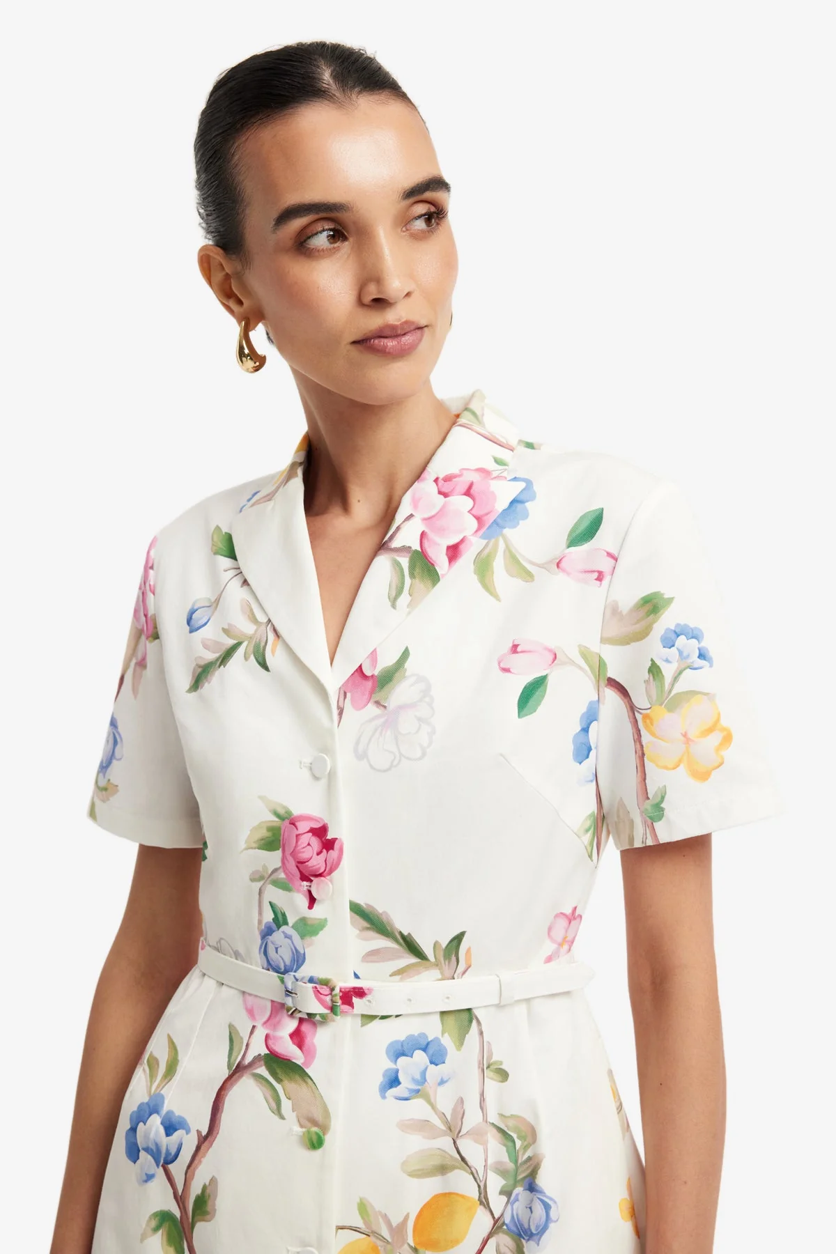 Brigitte Mini Dress - Lemon Vine Print in Snow