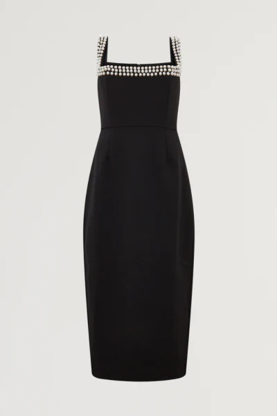 Pearl Trim Midi Dress