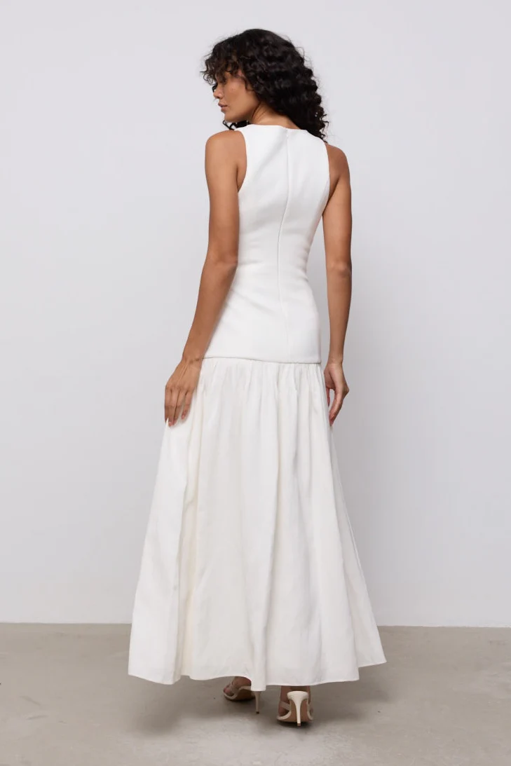 Linen Mix Dropped Waist Maxi Dress