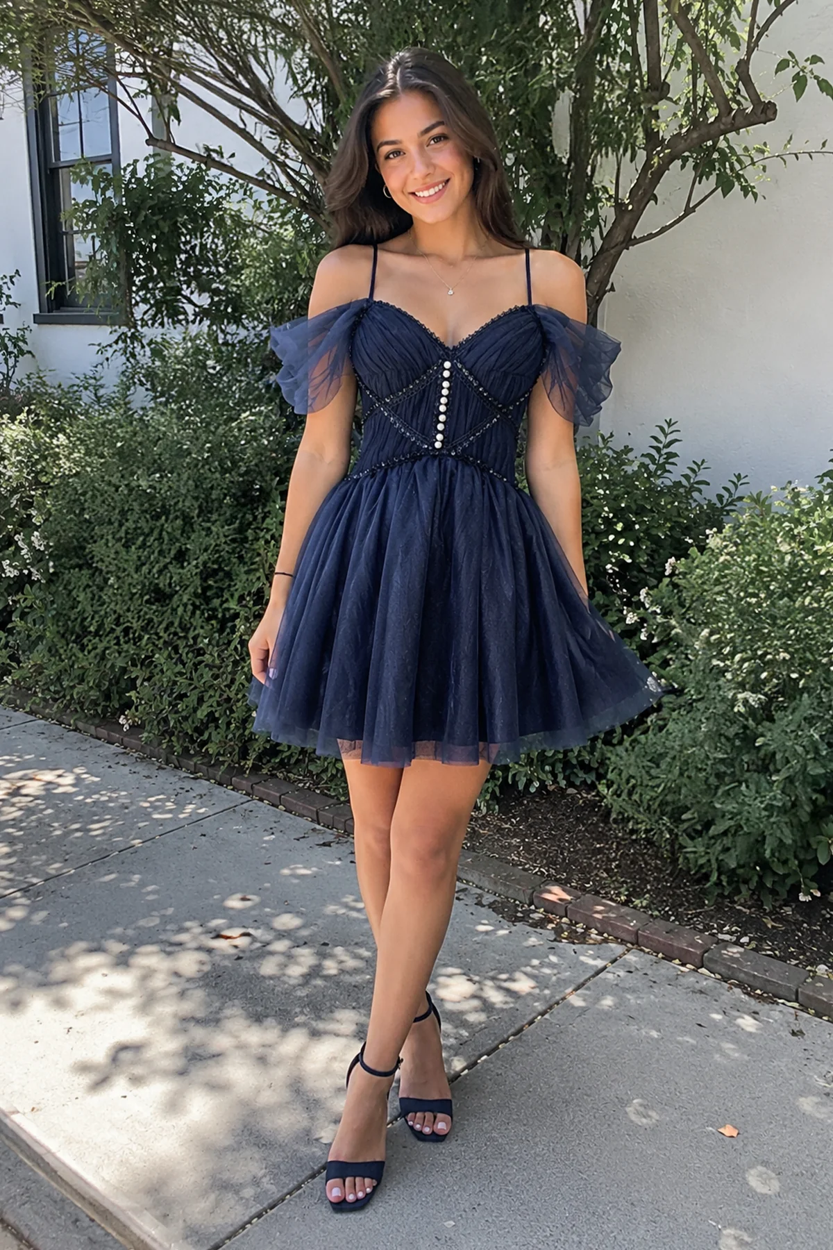 A-line V Neck Tulle Homecoming Dresses