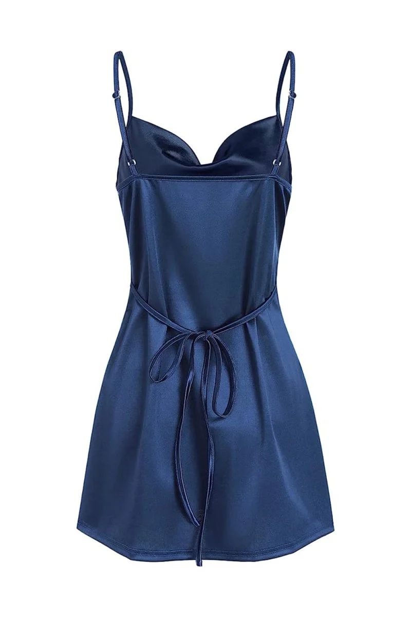 Simple Cowl Neck Champagne Satin Homecoming Dress
