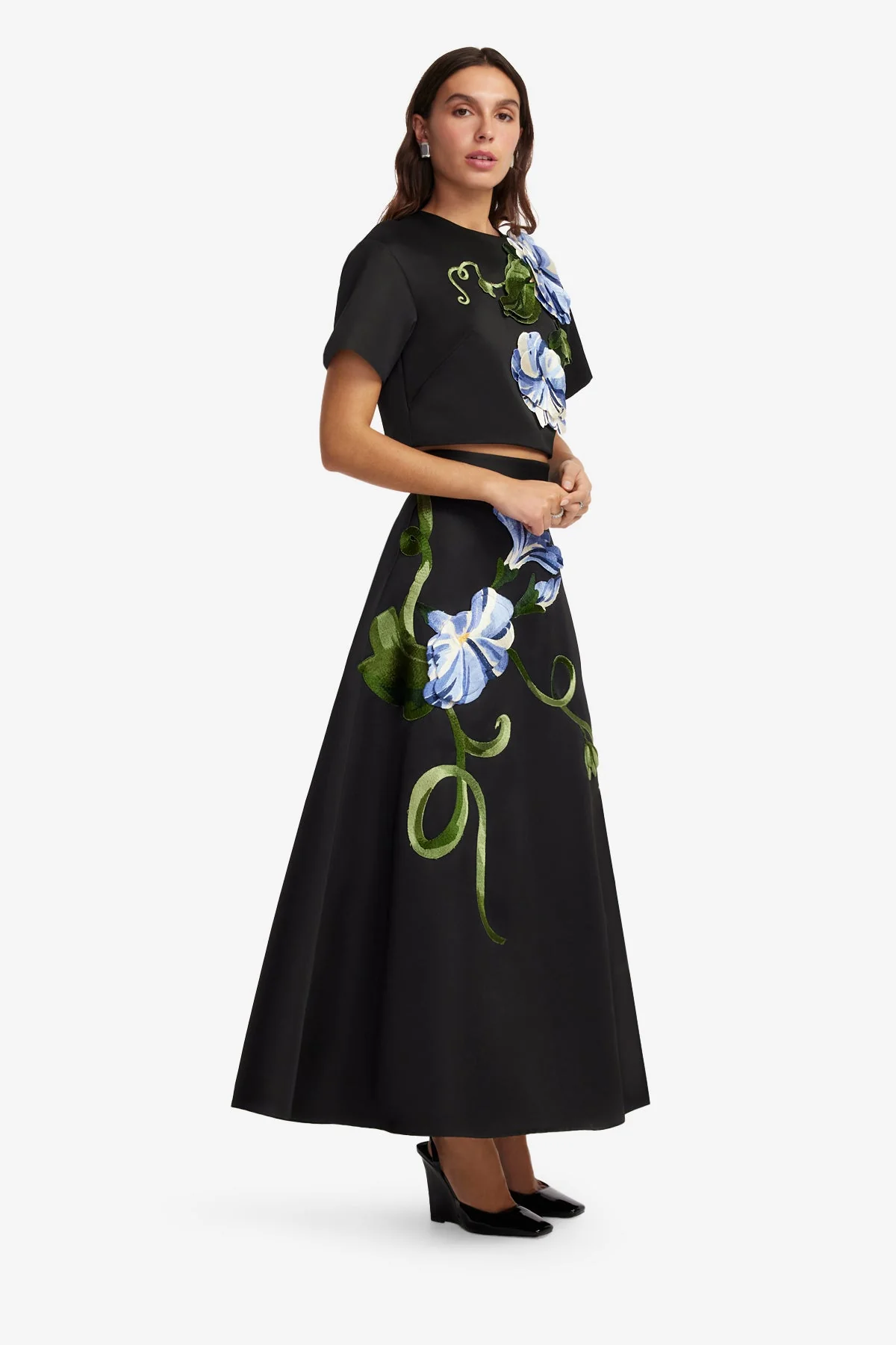 Indie Sleeve Top - Vine Print in Ebony