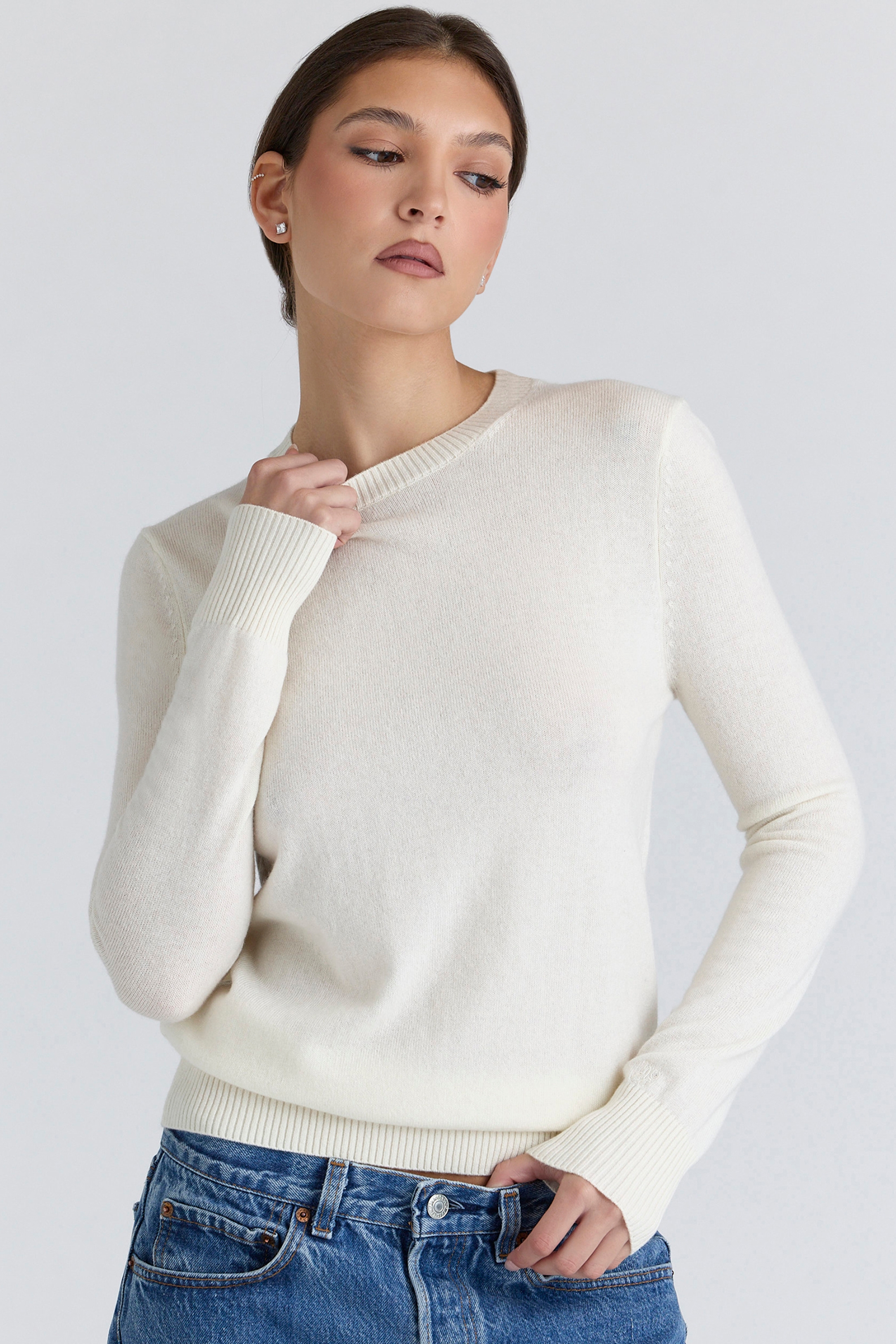 Ivory Cashmere + Wool Crew Neck Sweater