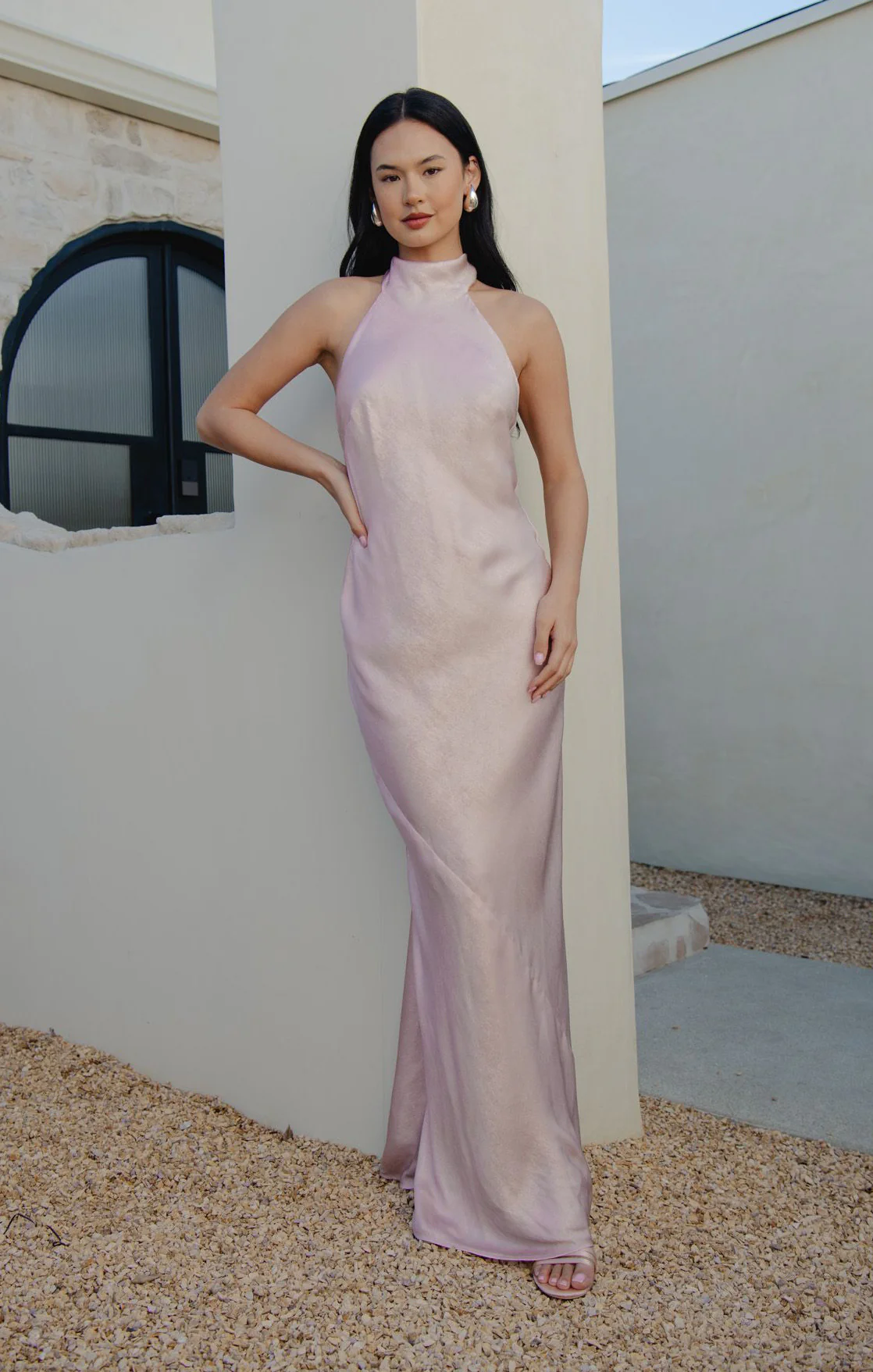 Lisa Maxi Dress ~ Powder Pink Chrome